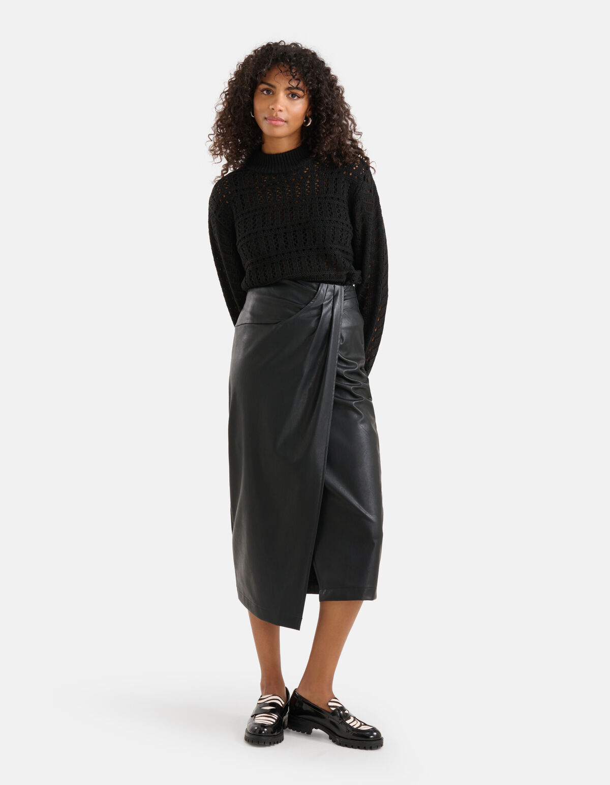 Vegan Leren Midi Rok Zwart SHOEBY WOMEN