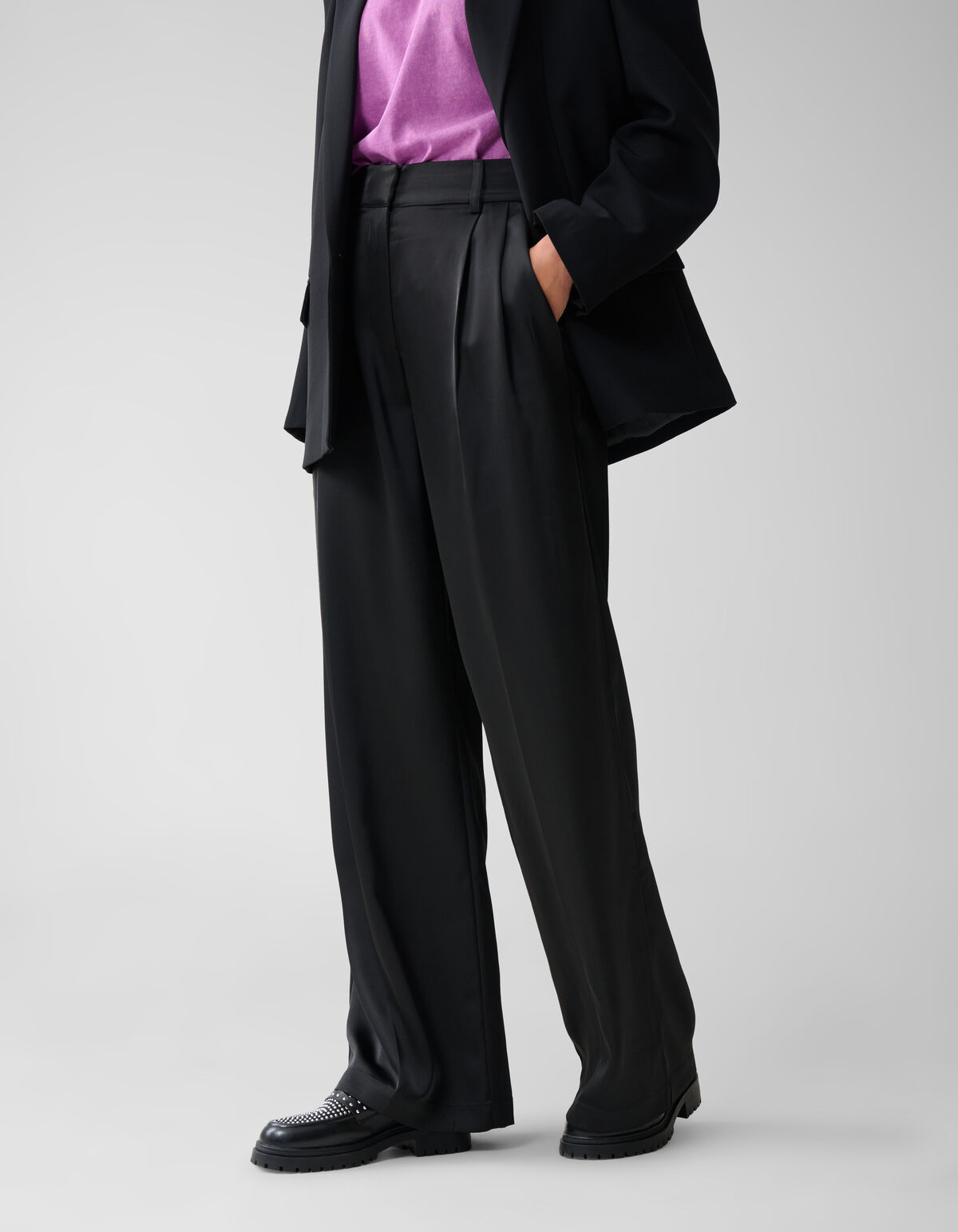 Satijnen Wide Leg Broek Zwart SHOEBY WOMEN