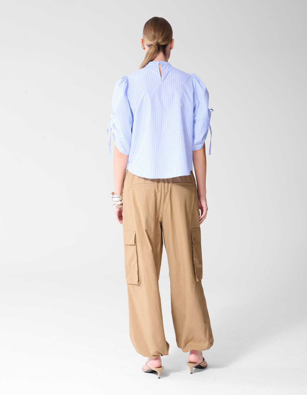 Pinstripe Cord Sleeve Blouse Lichtblauw SHOEBY WOMEN