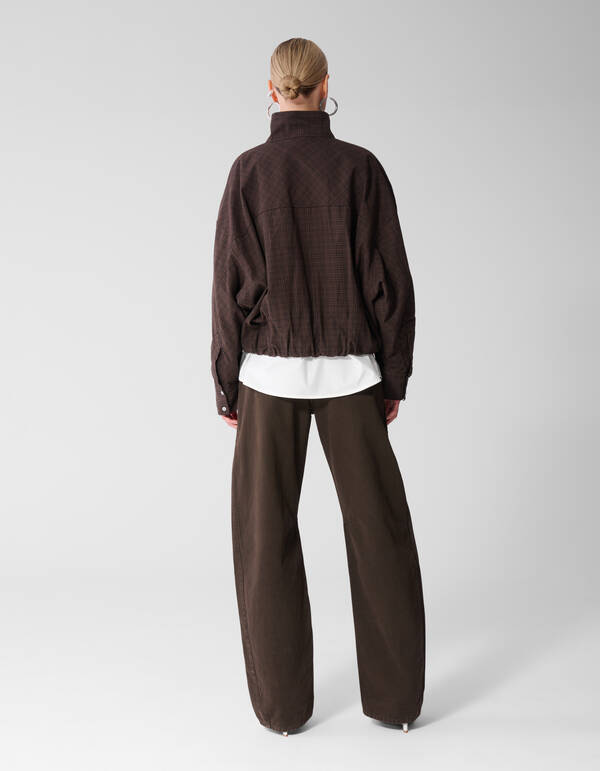 Check Bomber Blouse Donkerbruin SHOEBY WOMEN