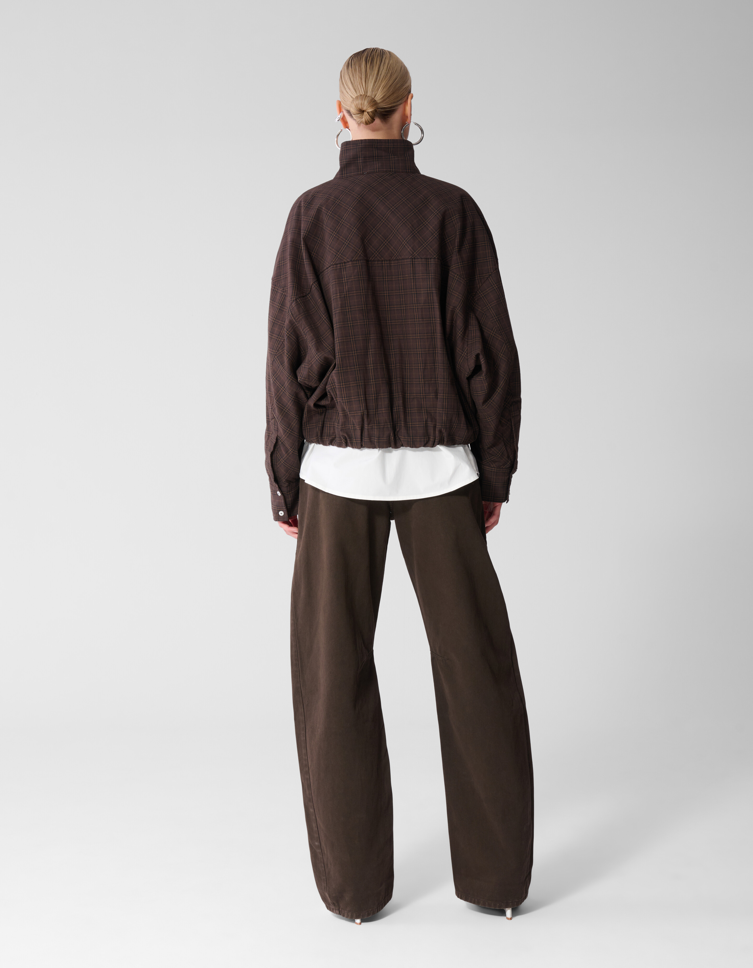 Check Bomber Blouse Donkerbruin SHOEBY WOMEN