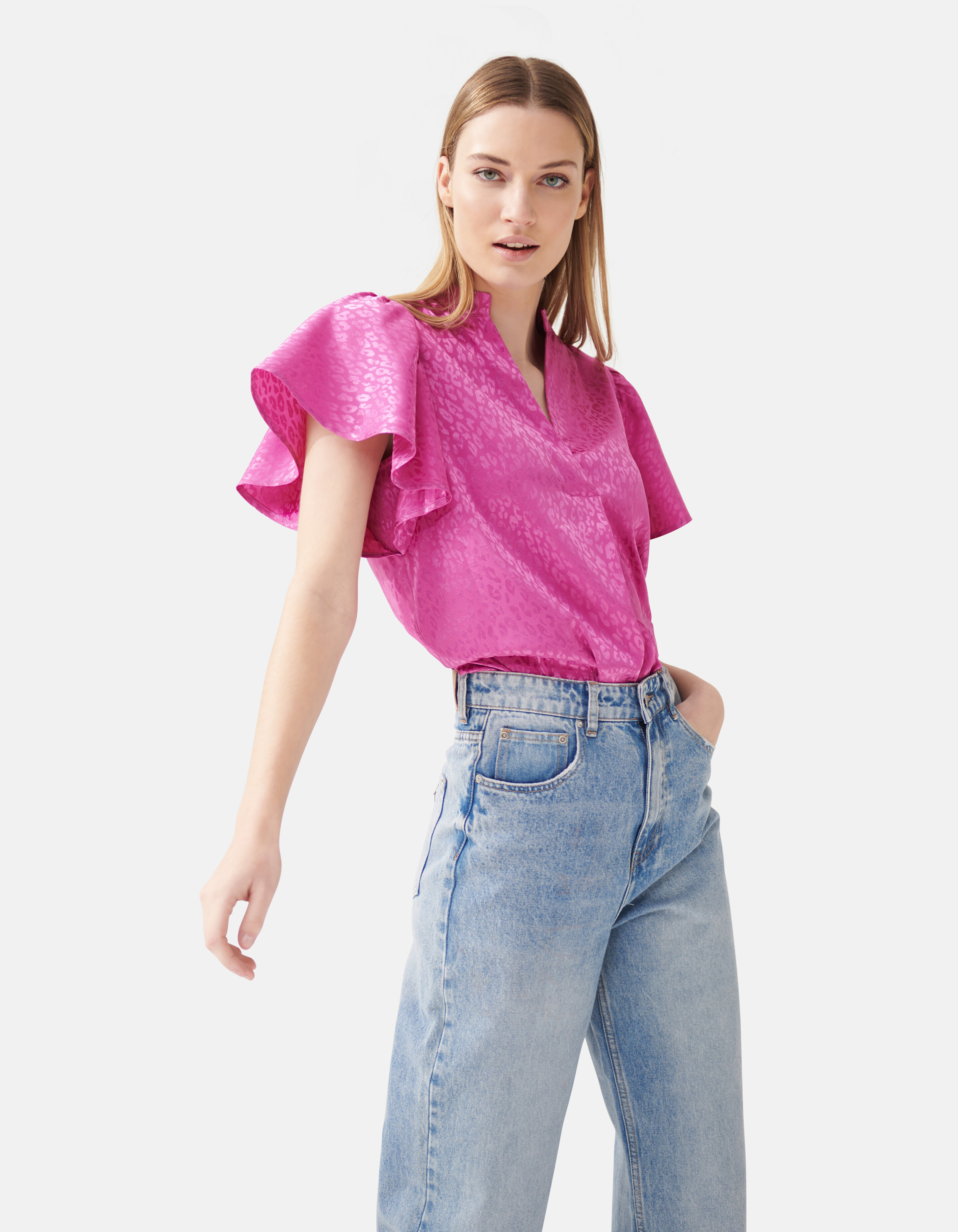 Jacquard Ruffle Blouse Roze SHOEBY WOMEN