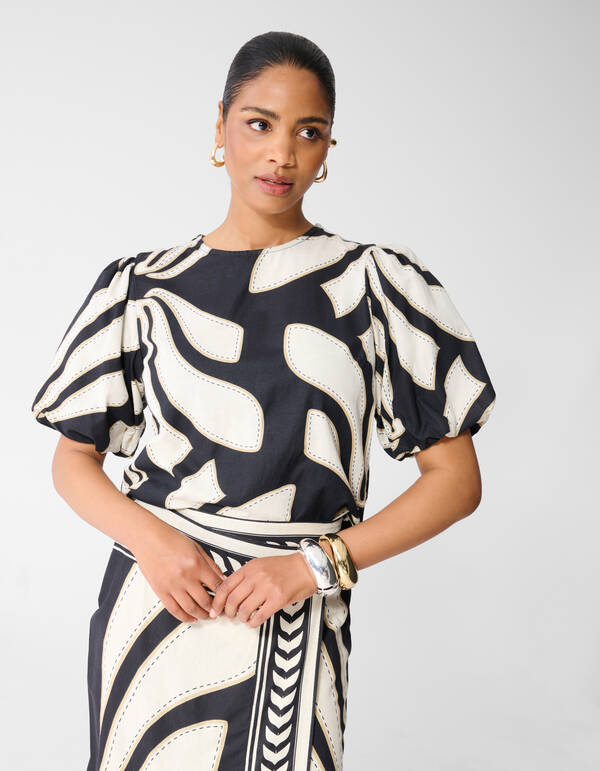 Printed Puff Top Zwart SHOEBY WOMEN