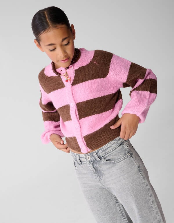 Oversized Gestreept Vest Roze/Bruin SHOEBY GIRLS