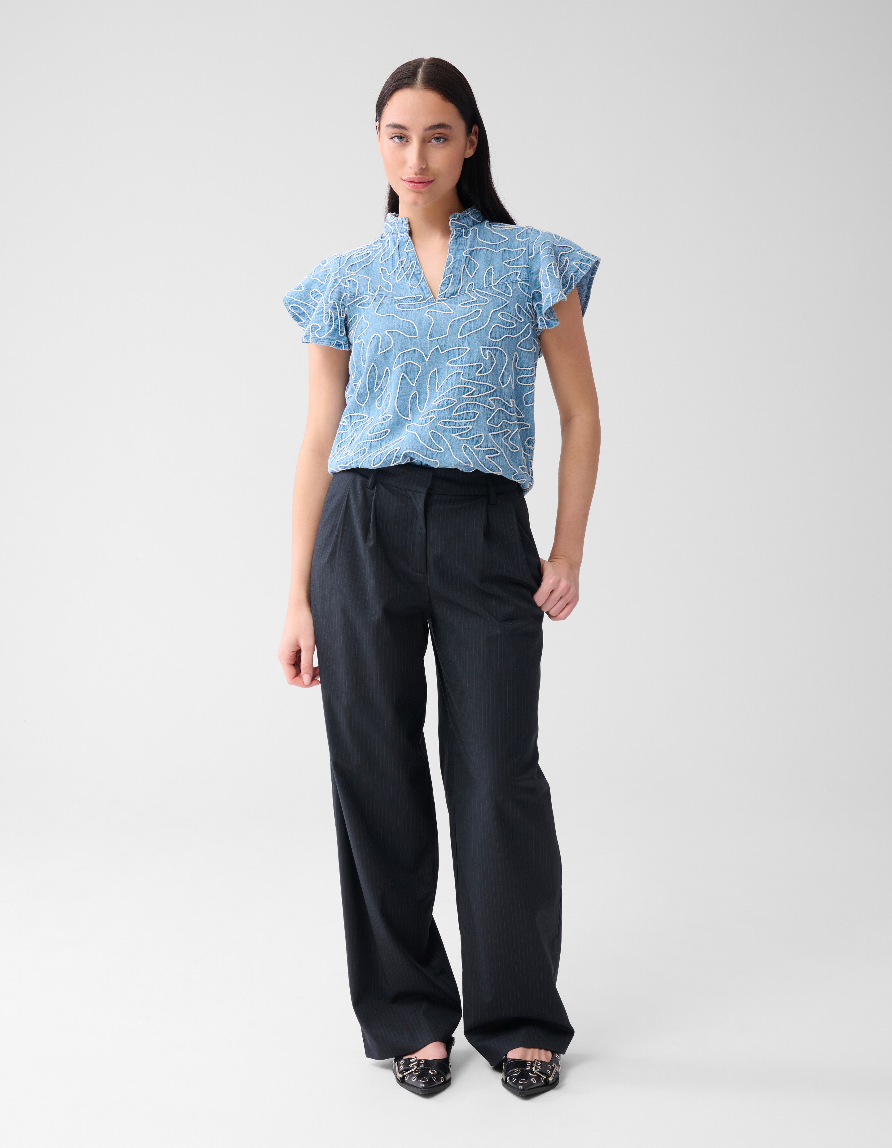 Pinstripe Wide Leg Fit Broek Donkerblauw SHOEBY WOMEN