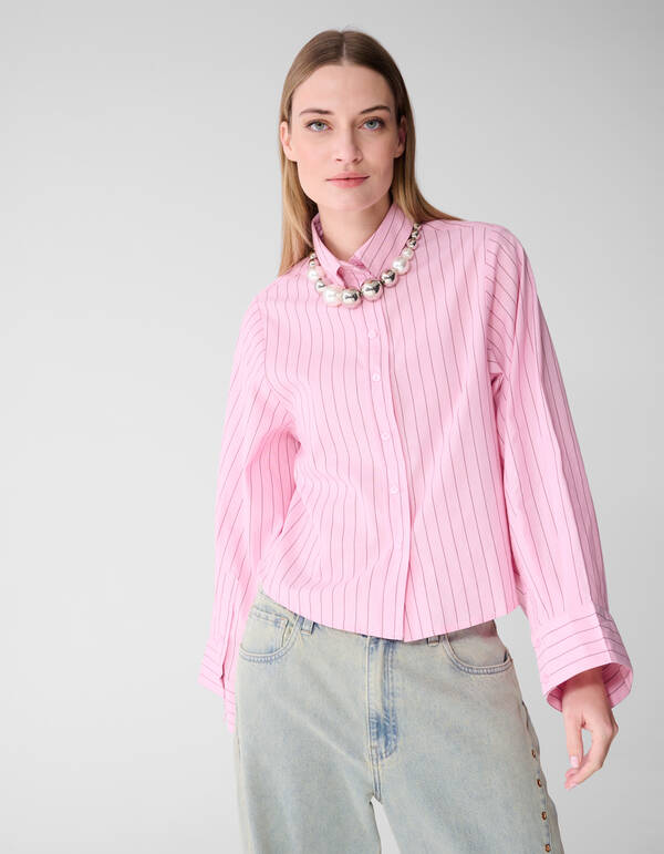 Poplin Pinstripe Artwork Blouse Roze SHOEBY WOMEN