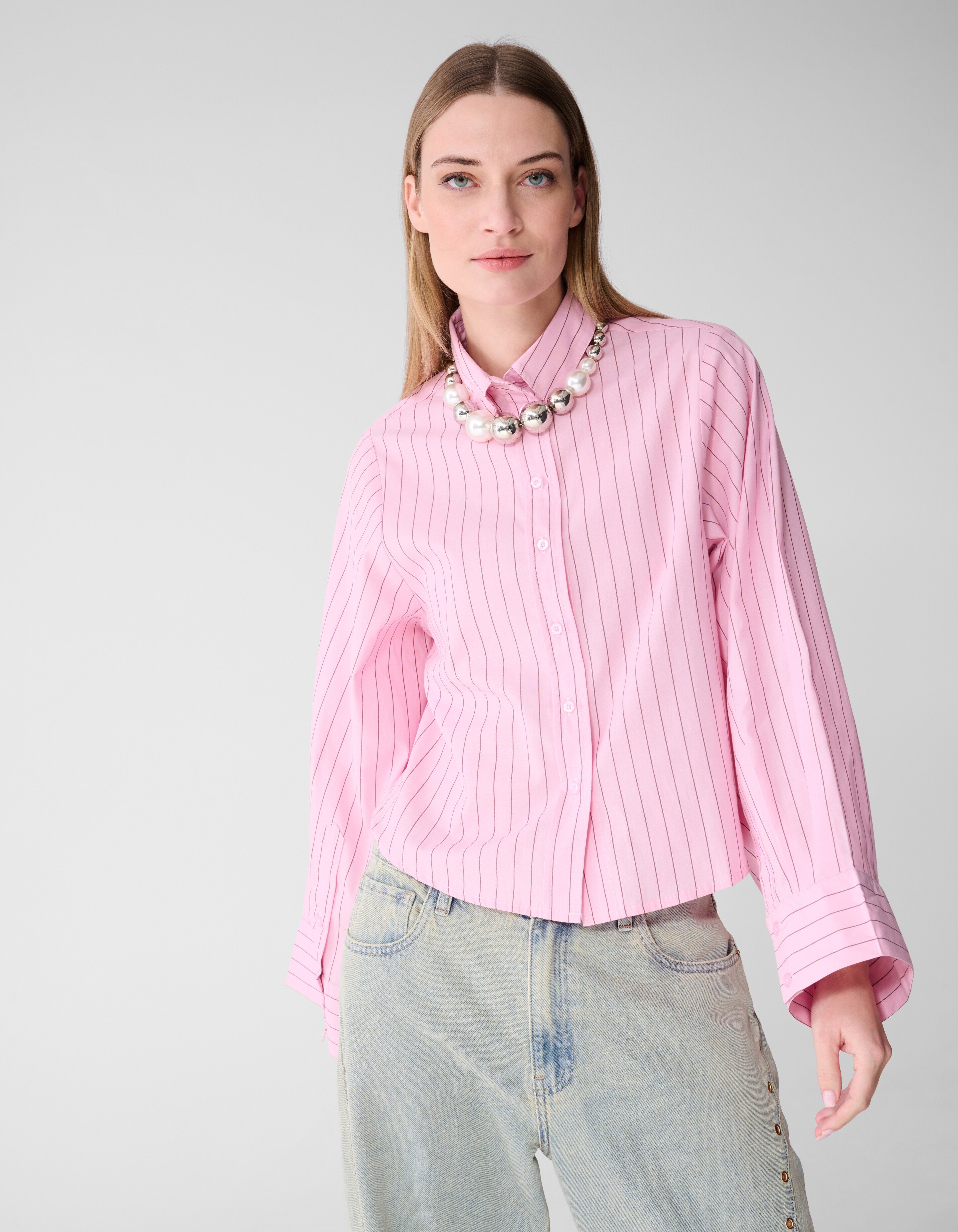 Poplin Pinstripe Artwork Blouse Roze SHOEBY WOMEN