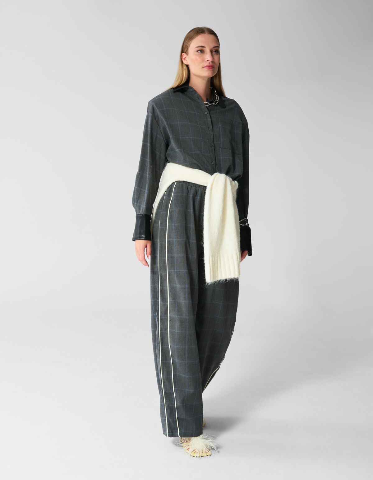 Cropped Ruiten Blouse Donkergrijs SHOEBY WOMEN