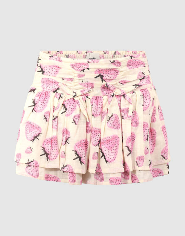 Strawberry Print Mini Rok Gebroken Wit SHOEBY GIRLS