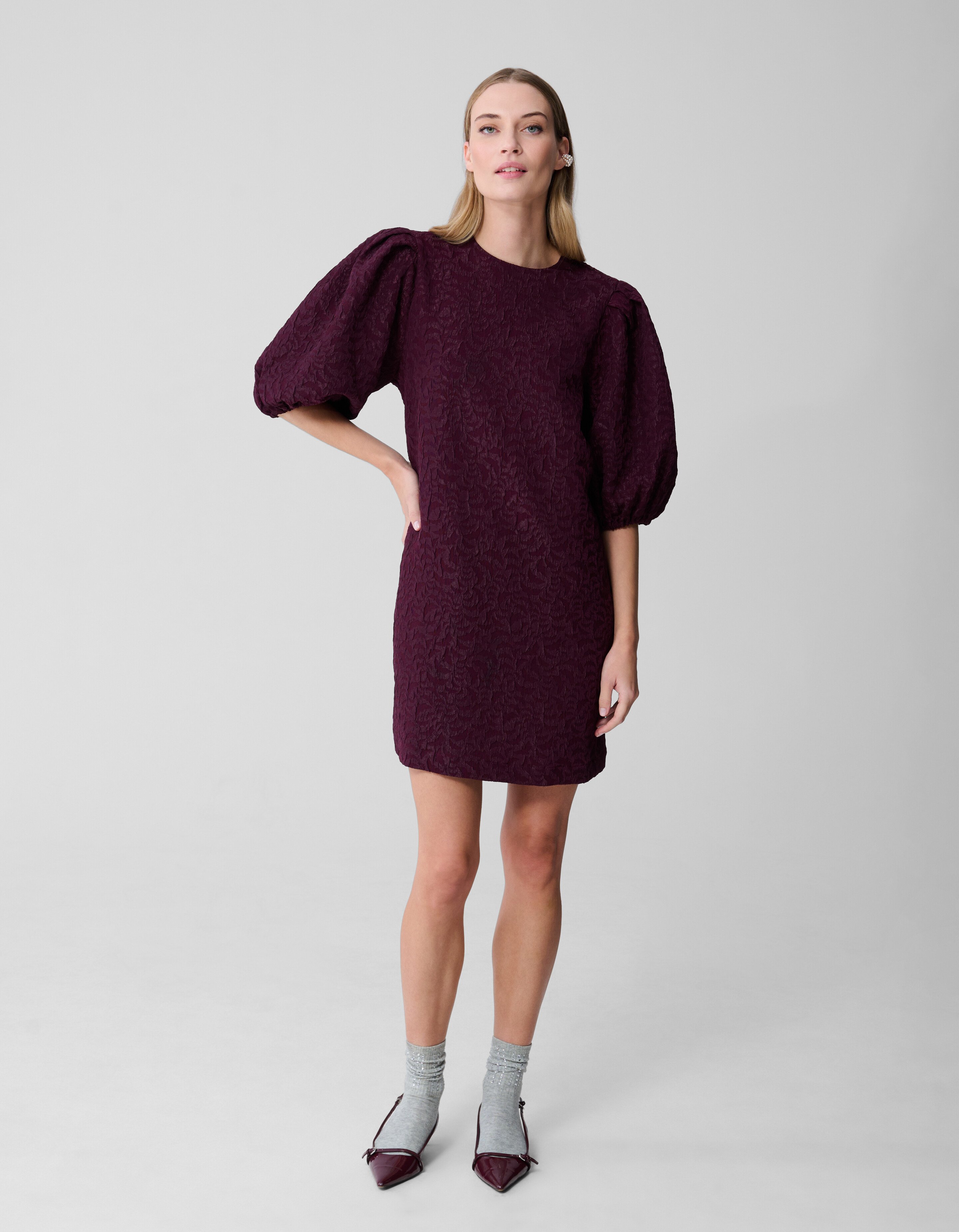 Jacquard Structuur Mini Jurk Donkerrood SHOEBY WOMEN