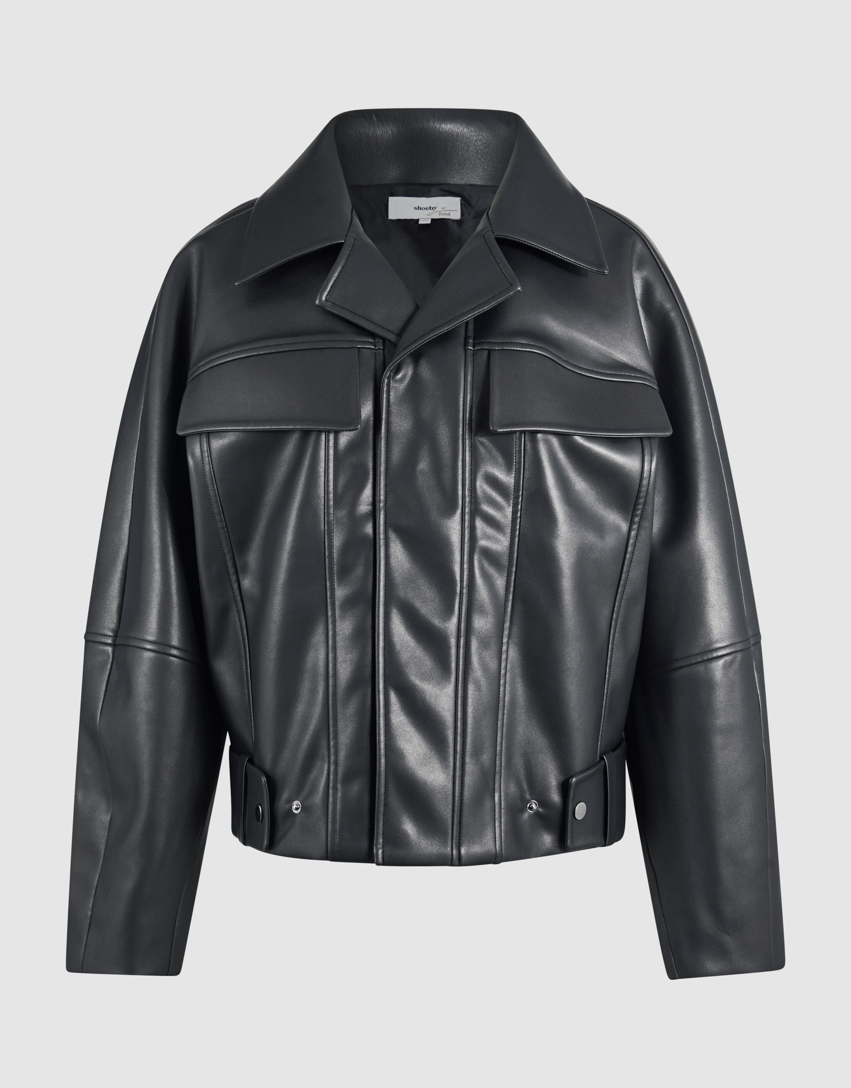 Oversized Vegan Leren Jack Zwart By Fred SHOEBY WOMEN
