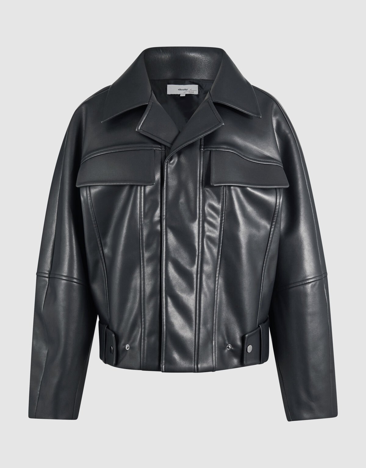 Oversized Vegan Leren Jack Zwart By Fred SHOEBY WOMEN