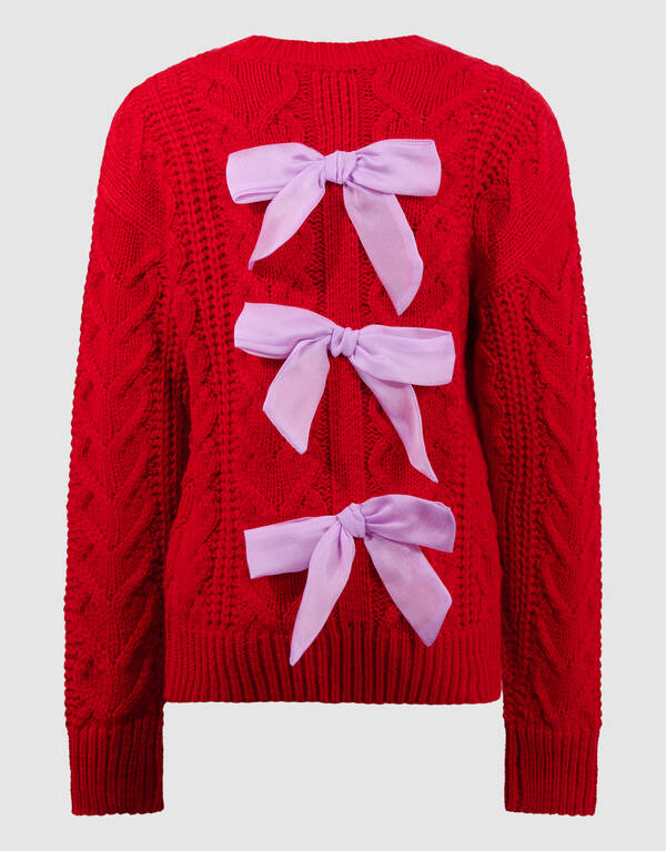 Strik Kabel Knit Trui Rood SHOEBY GIRLS