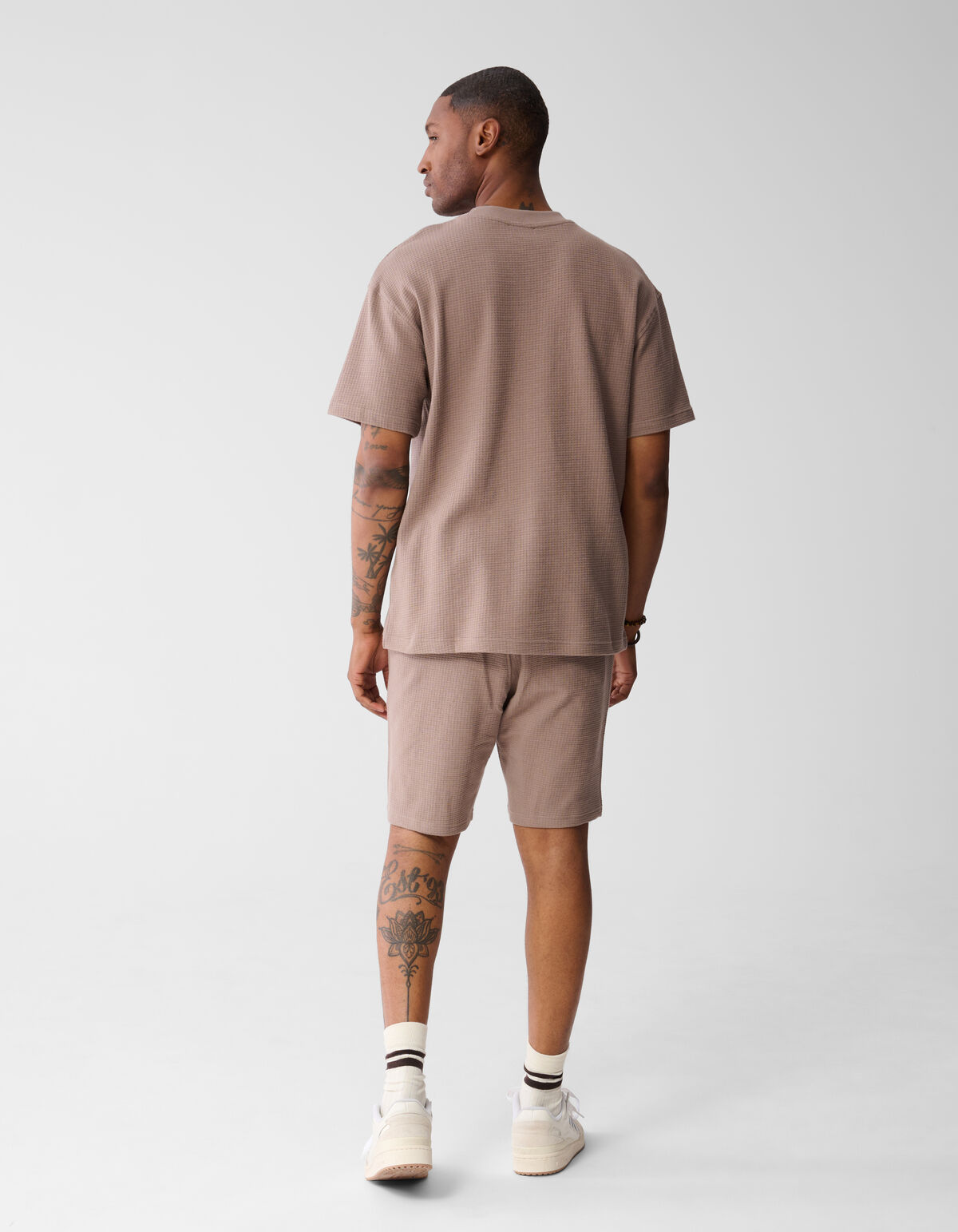 Waffle Structuur T-shirt Lichtbruin SHOEBY MEN