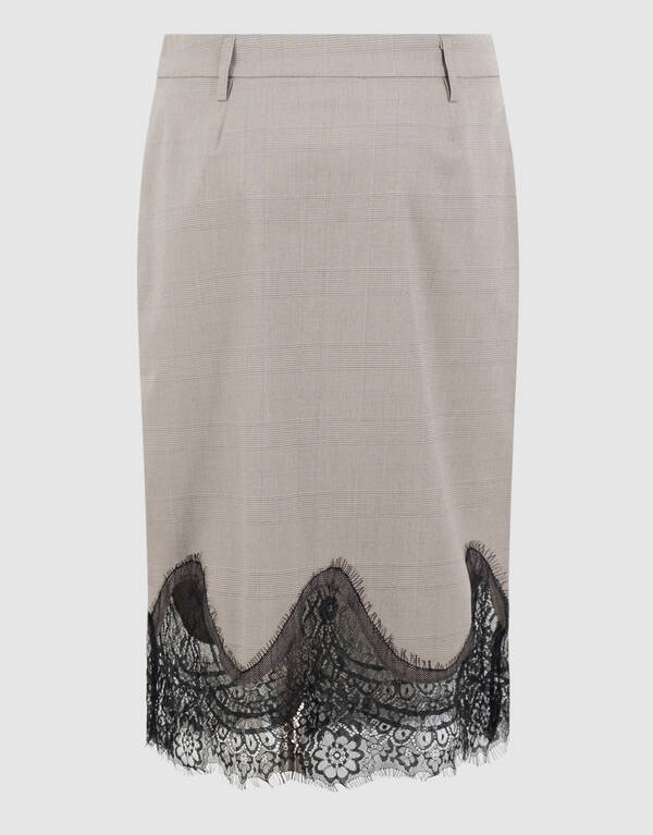 Kanten Ruiten Midi Rok Lichtgrijs SHOEBY WOMEN
