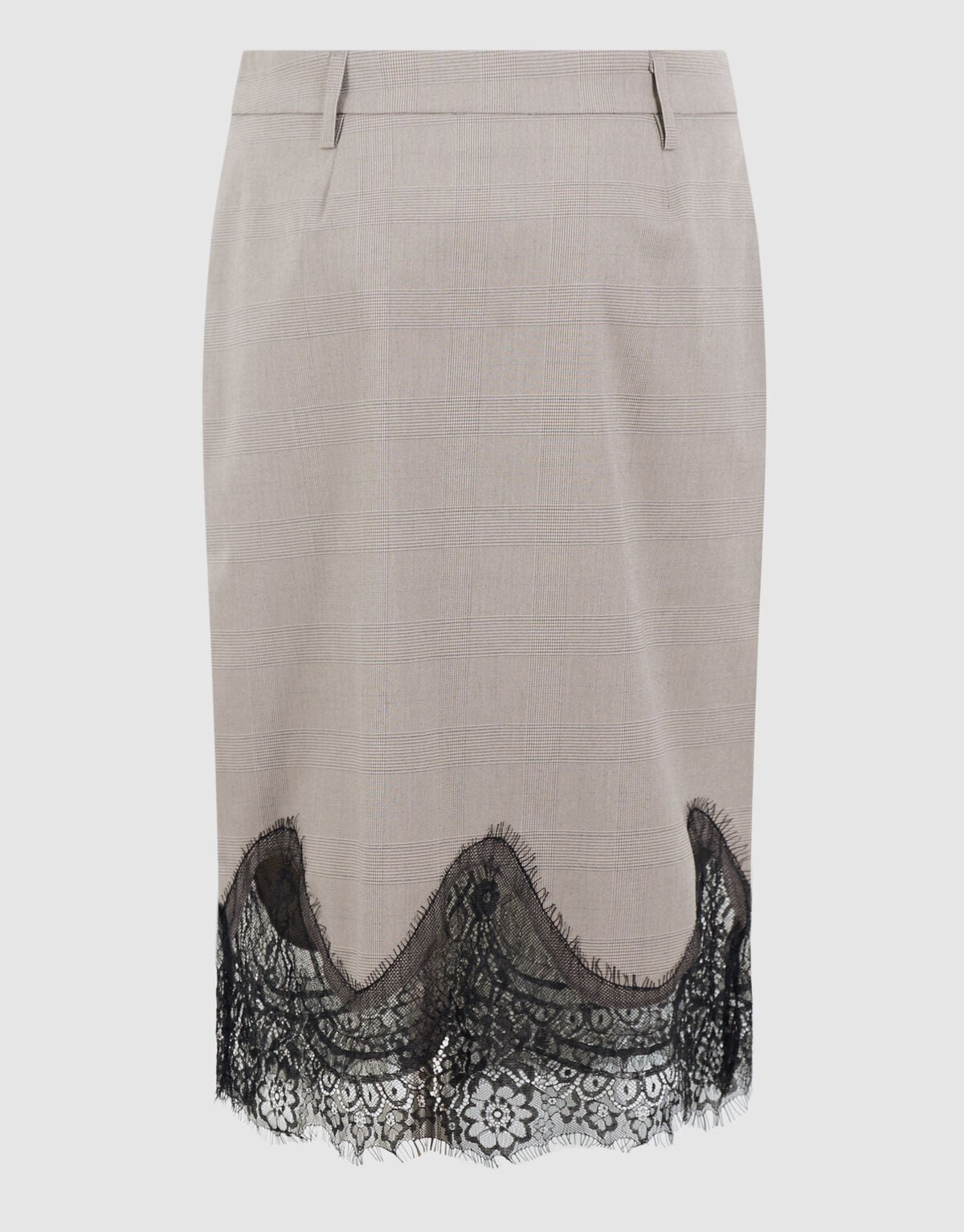 Kanten Ruiten Midi Rok Lichtgrijs SHOEBY WOMEN