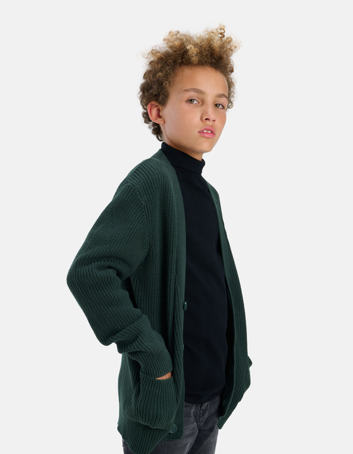 Gebreid Vest Donkergroen SHOEBY BOYS