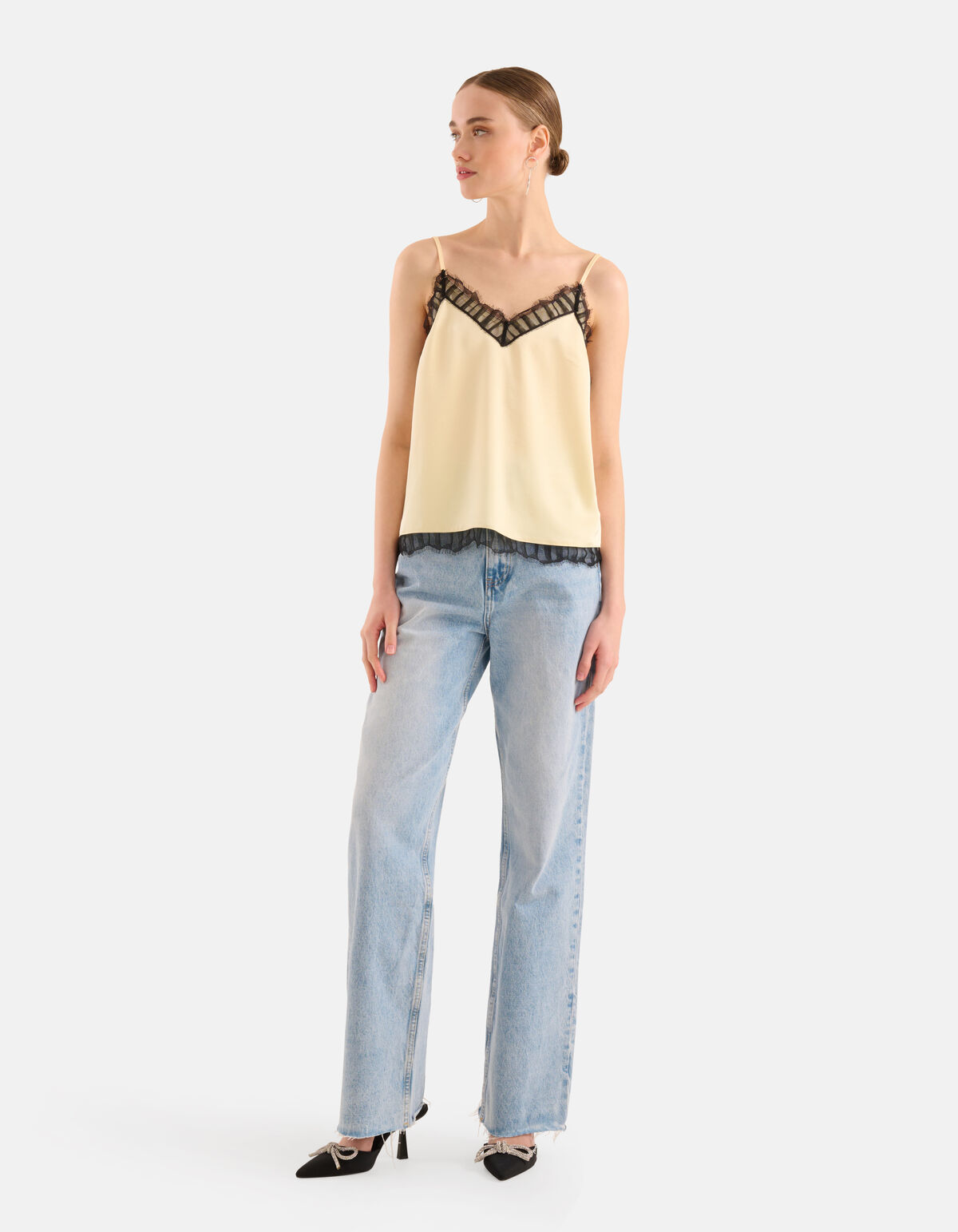 Kanten Satijnen Singlet Lichtgeel SHOEBY WOMEN