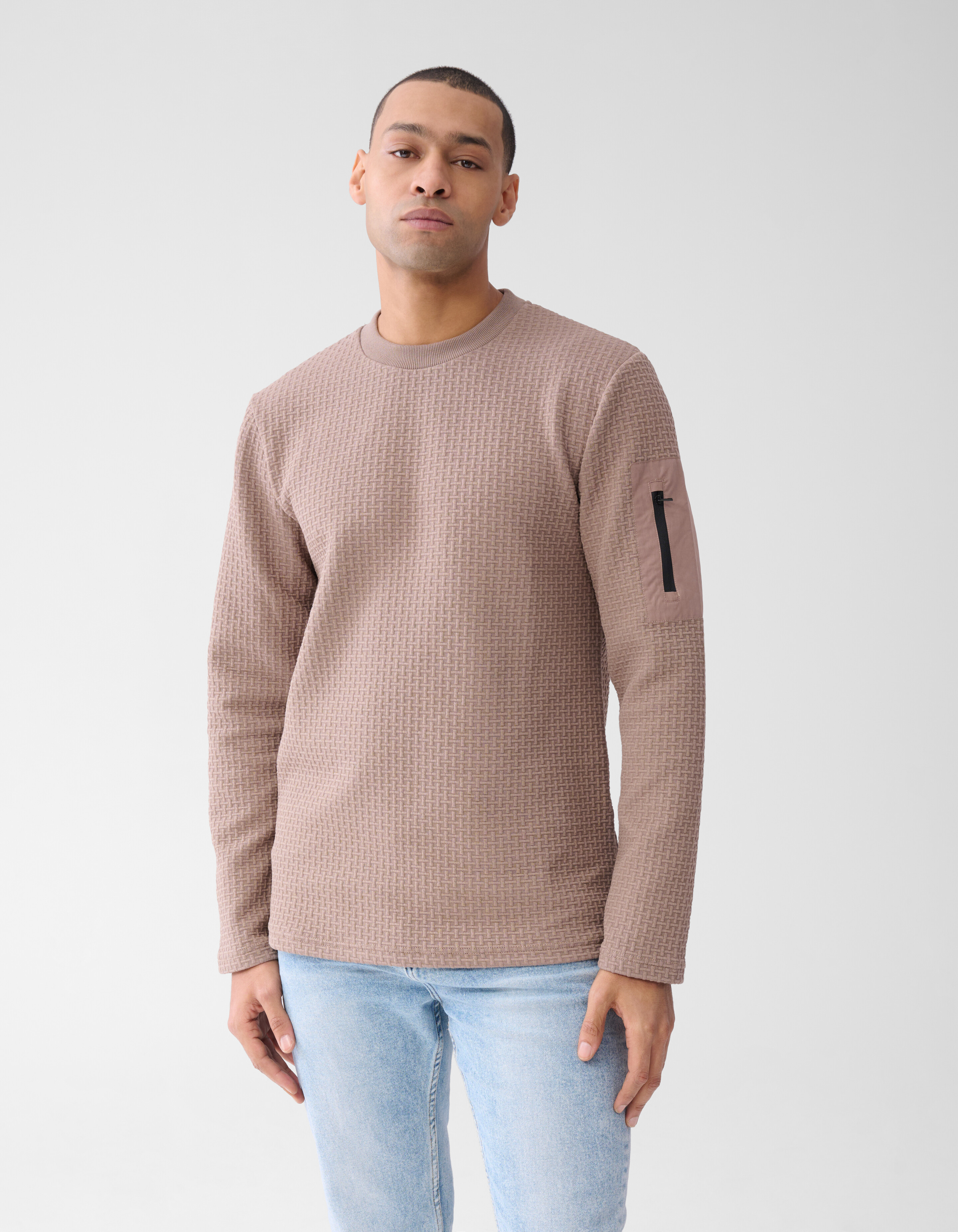 Jersey Structuur Longsleeve Lichtbruin SHOEBY MEN