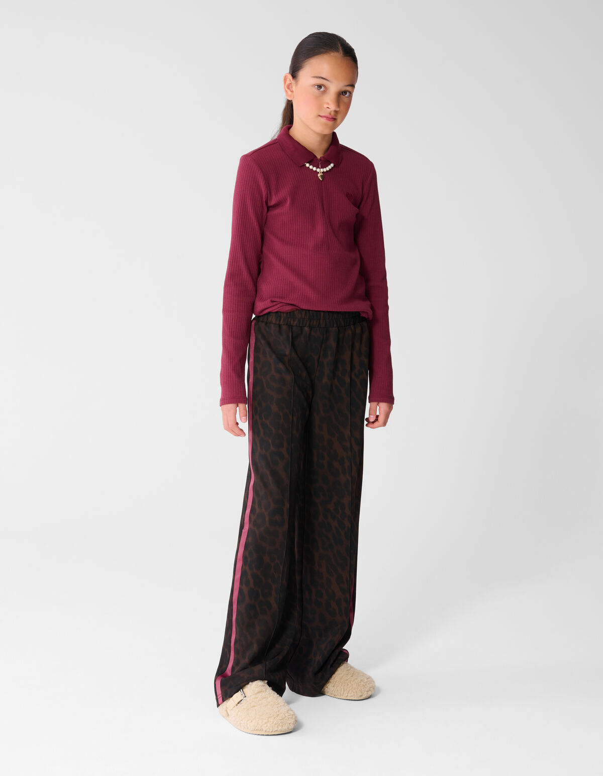 Leopard Stripe Wide Leg Fit Broek Donkerbruin SHOEBY GIRLS