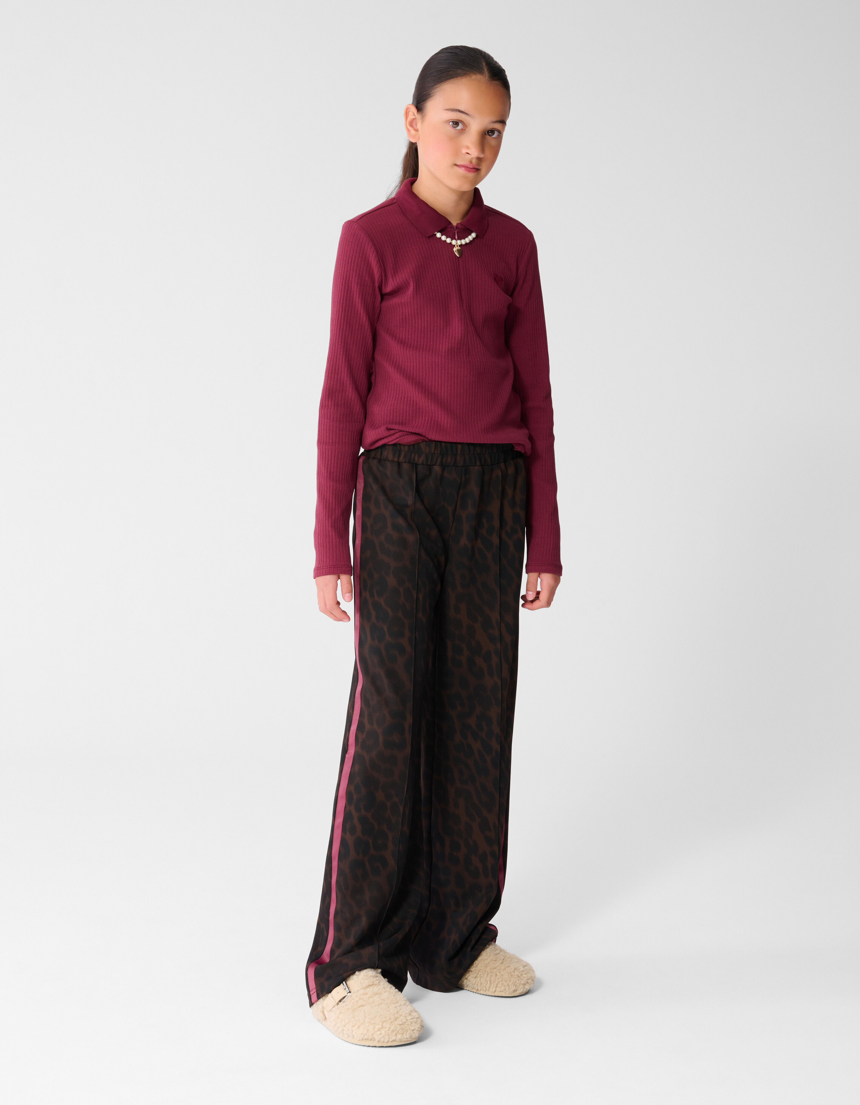 Leopard Stripe Wide Leg Fit Broek Donkerbruin SHOEBY GIRLS