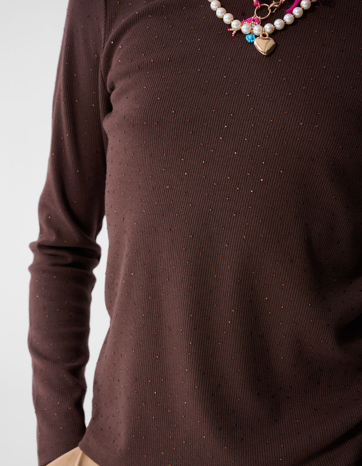 Strass Rib Longsleeve Top Donkerbruin SHOEBY GIRLS