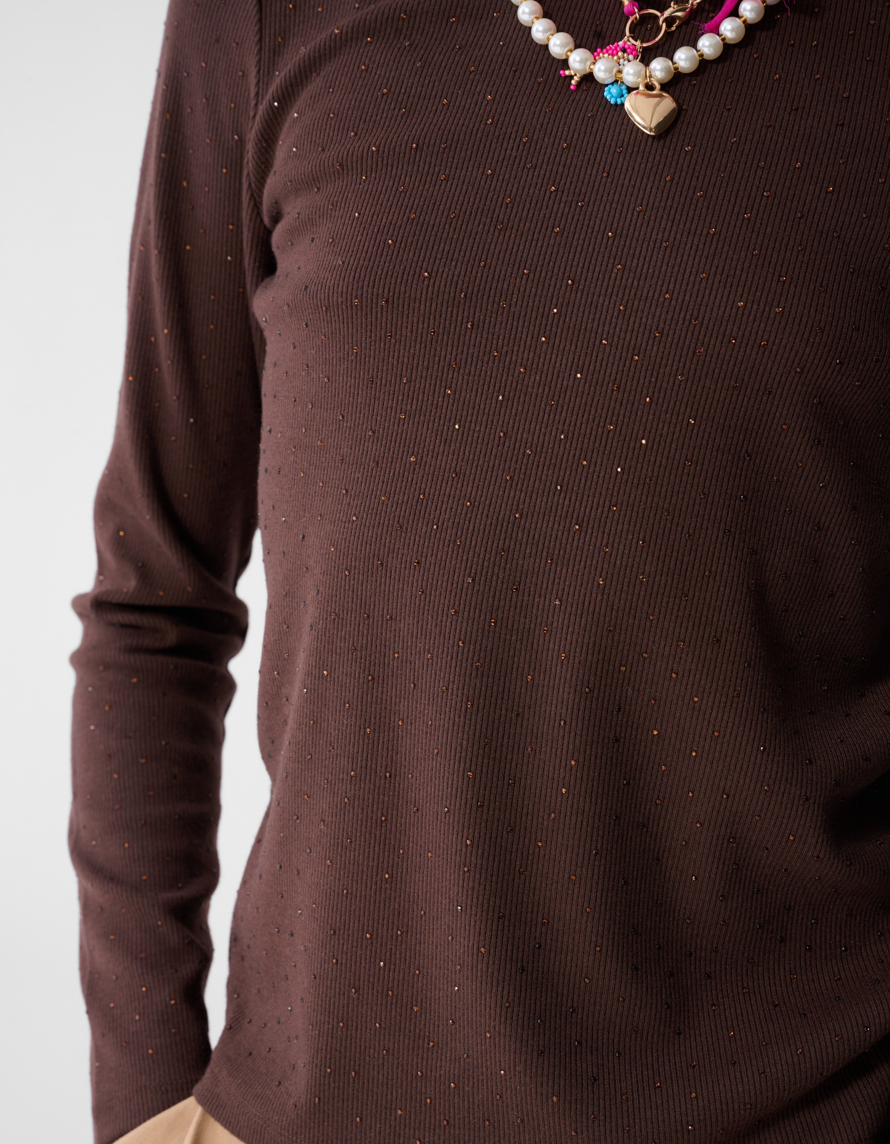 Strass Rib Longsleeve Top Donkerbruin SHOEBY GIRLS