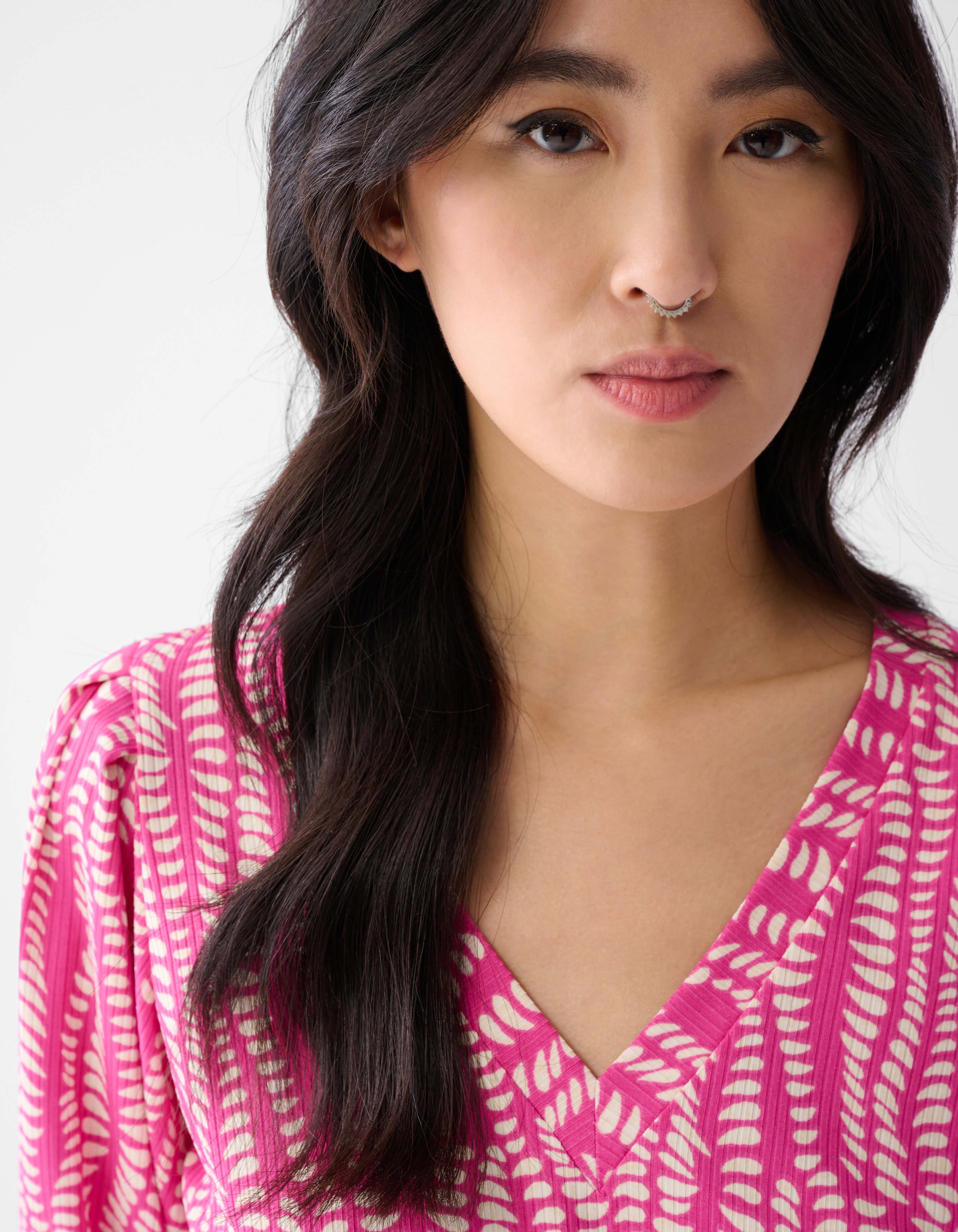Printed Rib Jersey Top Roze SHOEBY WOMEN