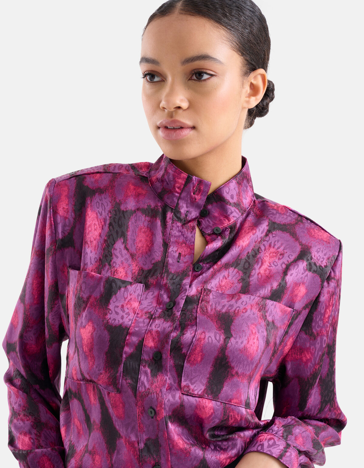 Satijnen Schoudervulling Blouse Paars EKSEPT