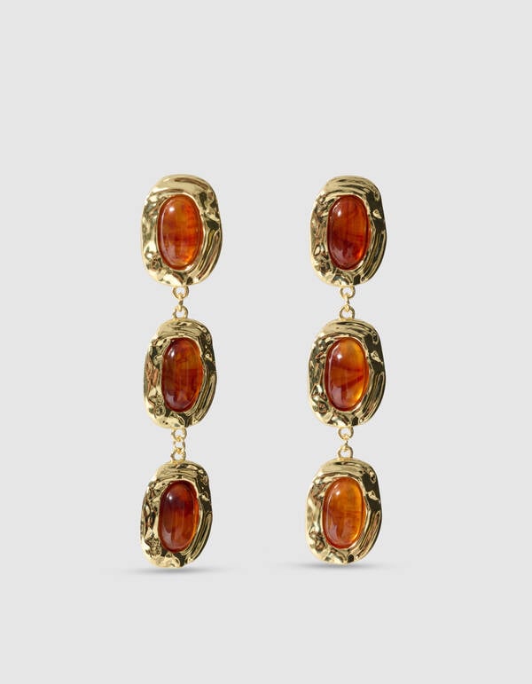 Triple Stone Oorbellen Oranje/Goud SHOEBY ACCESSOIRES