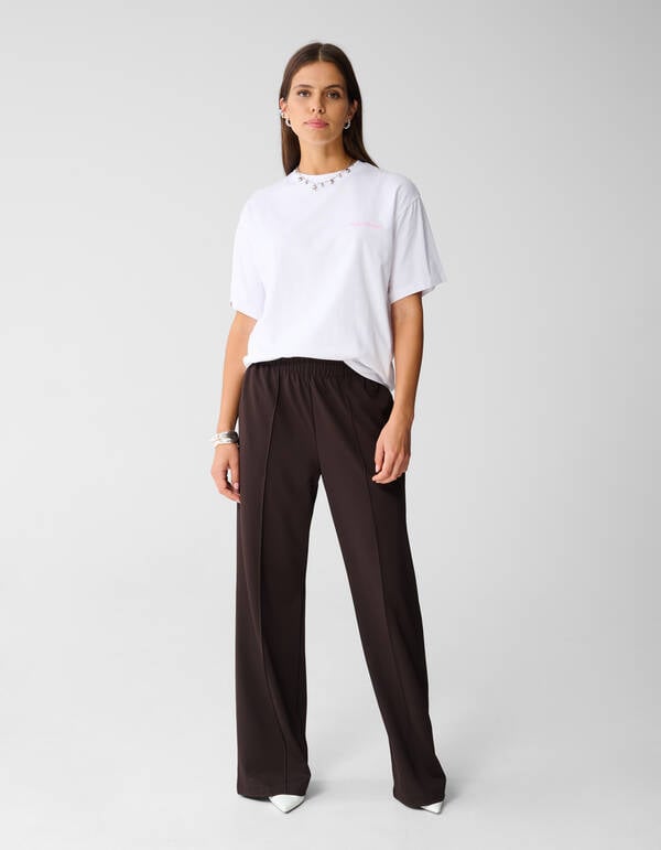 Basis Wide Leg Broek Donkerbruin SHOEBY WOMEN