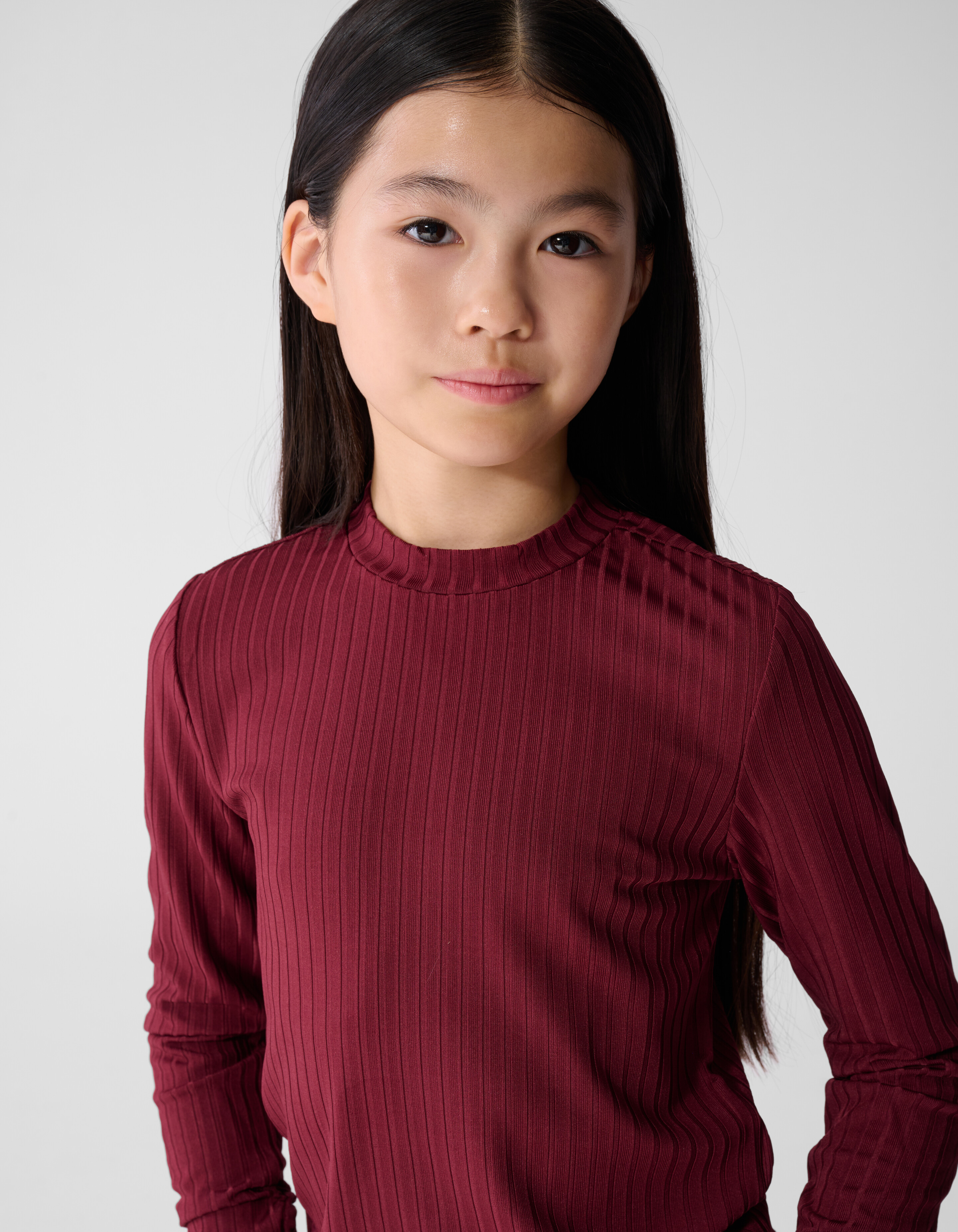 Soft Puff Rib Longsleeve Donkerrood SHOEBY GIRLS