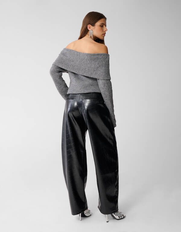 Croco Barrel Fit Broek Zwart SHOEBY WOMEN