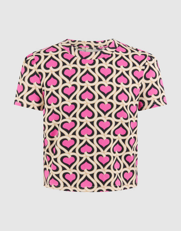 Heart Printed Rib Top Roze SHOEBY GIRLS