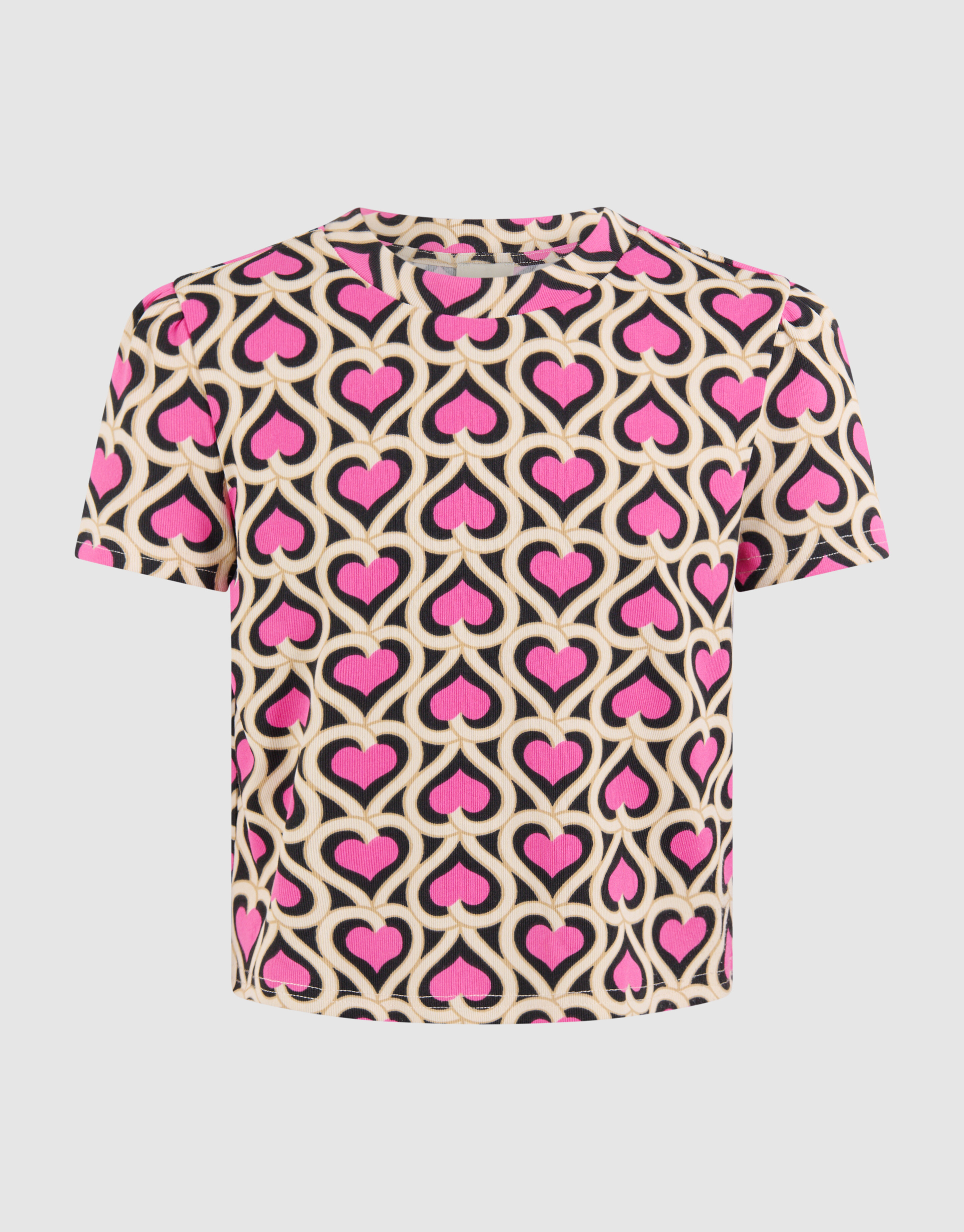 Heart Printed Rib Top Roze SHOEBY GIRLS