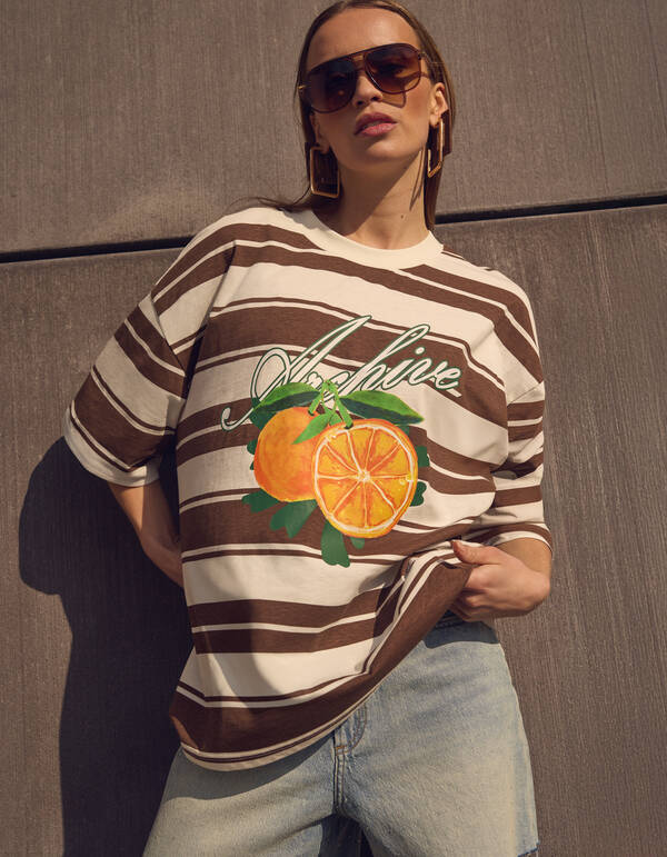 Stripe Artwork T-shirt Bruin SHOEBY WOMEN