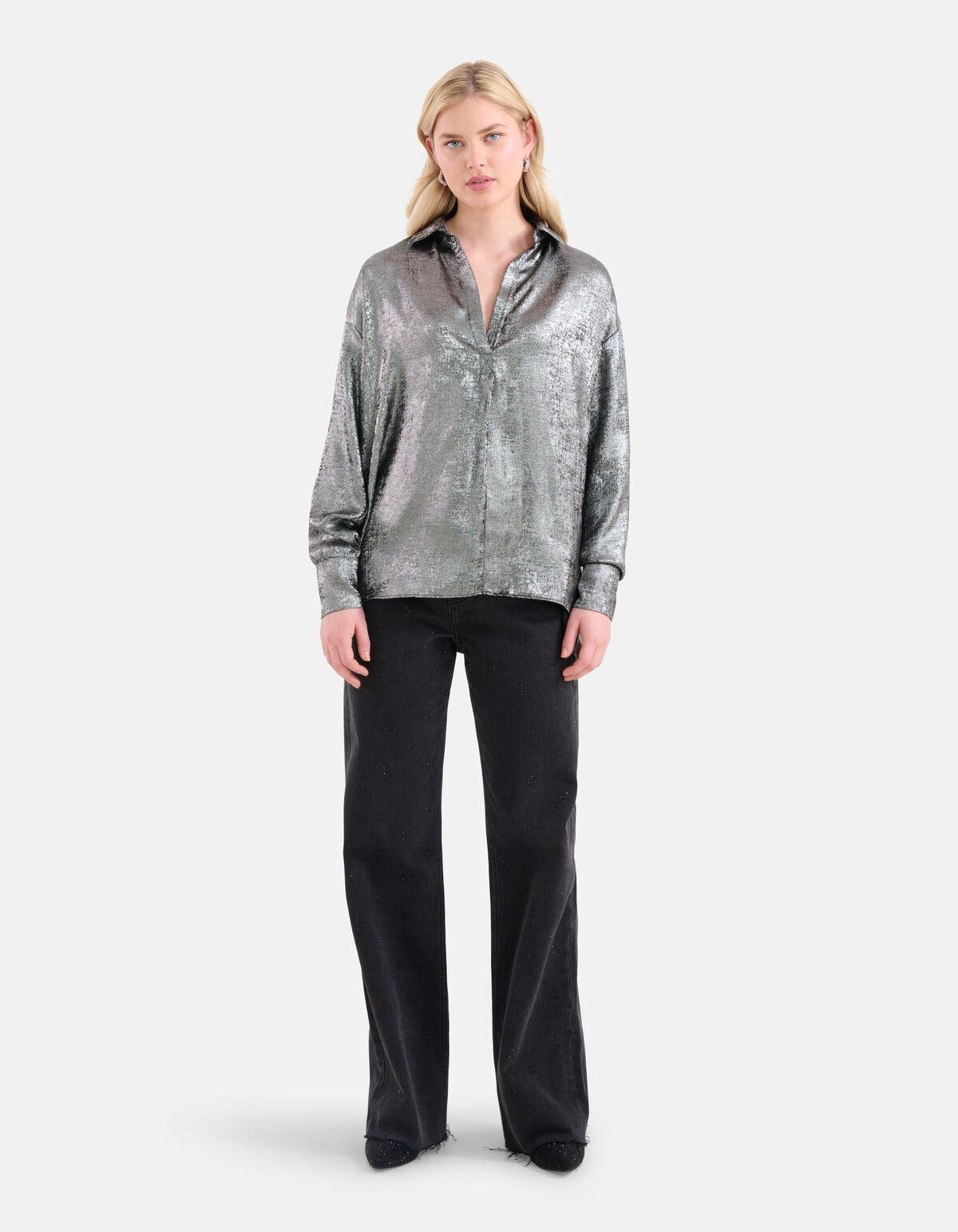 Metallic Blouse Zwart SHOEBY WOMEN