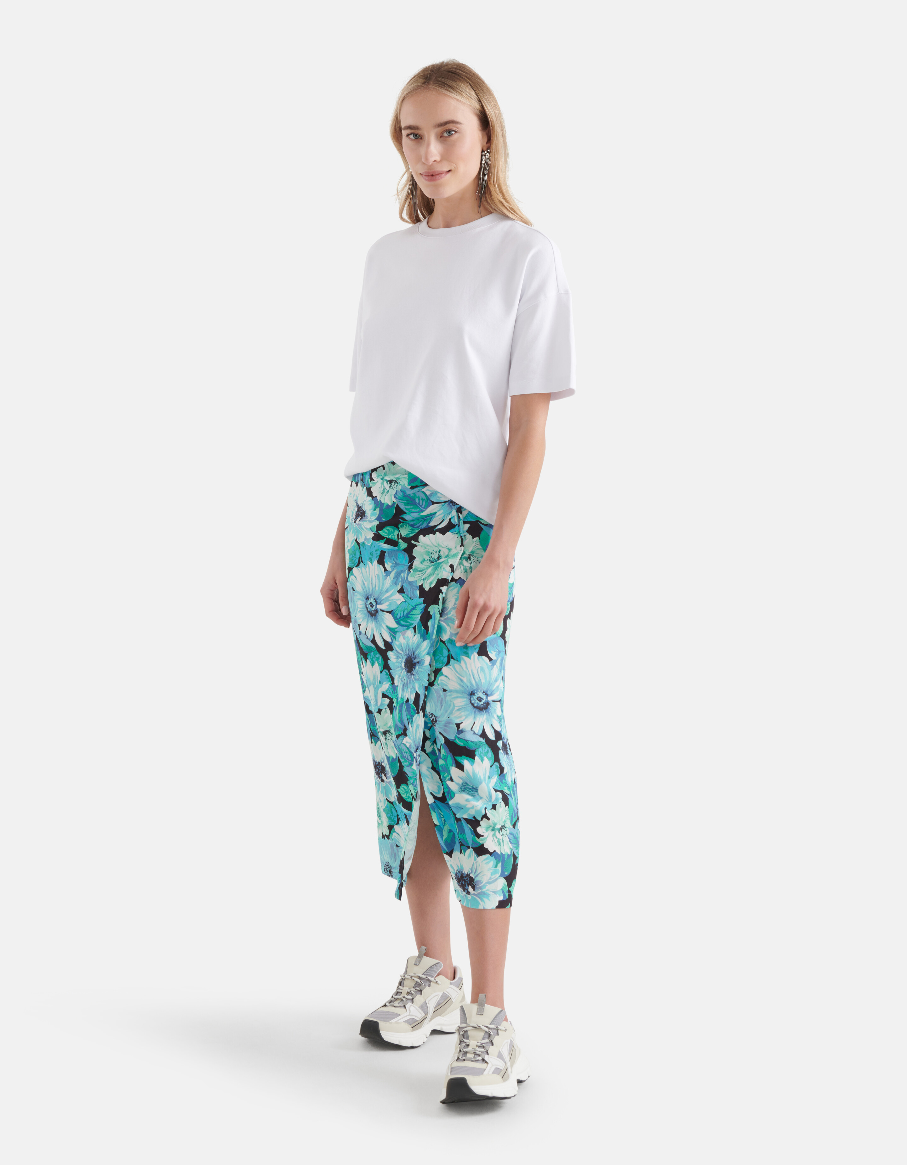 Bloemenprint Midi Rok Blauw SHOEBY WOMEN