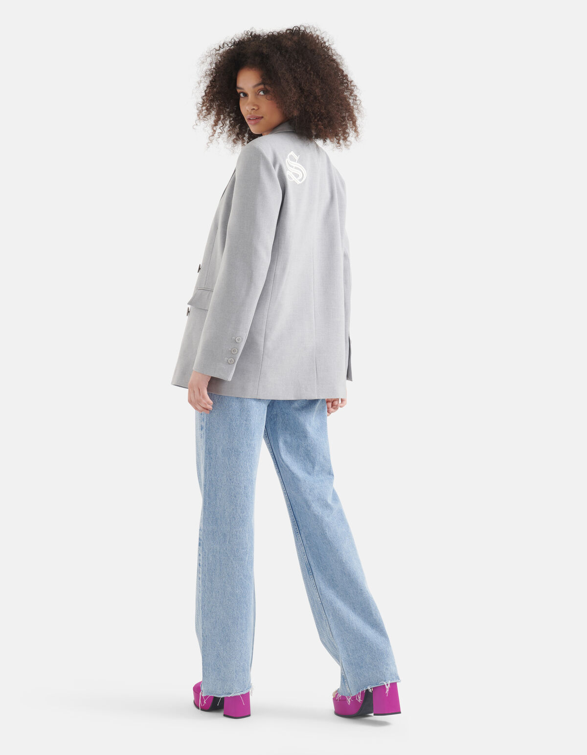 Oversized Geborduurde Blazer Lichtgrijs SHOEBY WOMEN