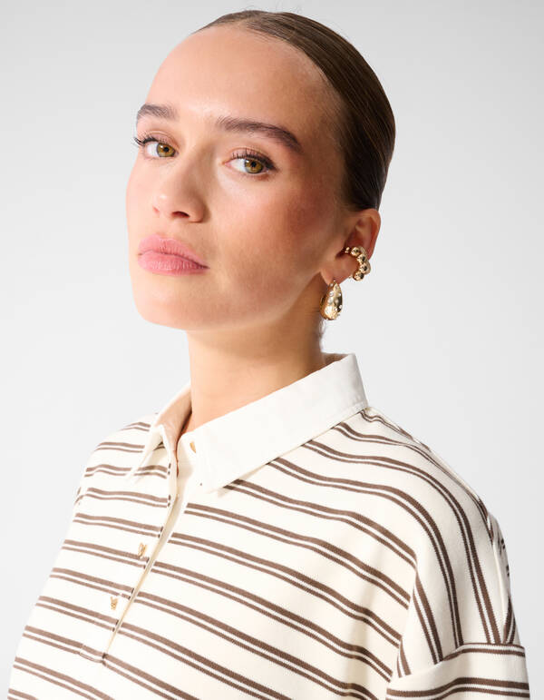 Oversized Stripe Short Sleeve Polo Bruin SHOEBY WOMEN