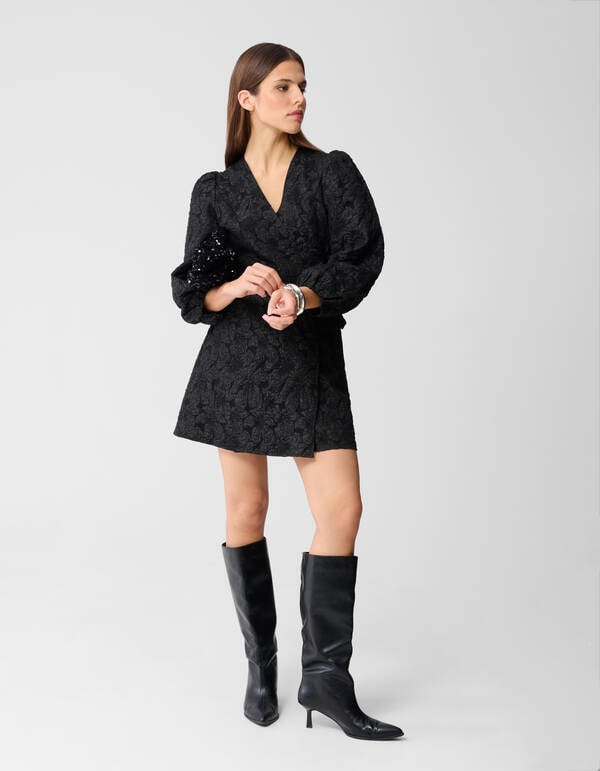Jacquard Wrap Mini Jurk Zwart SHOEBY WOMEN