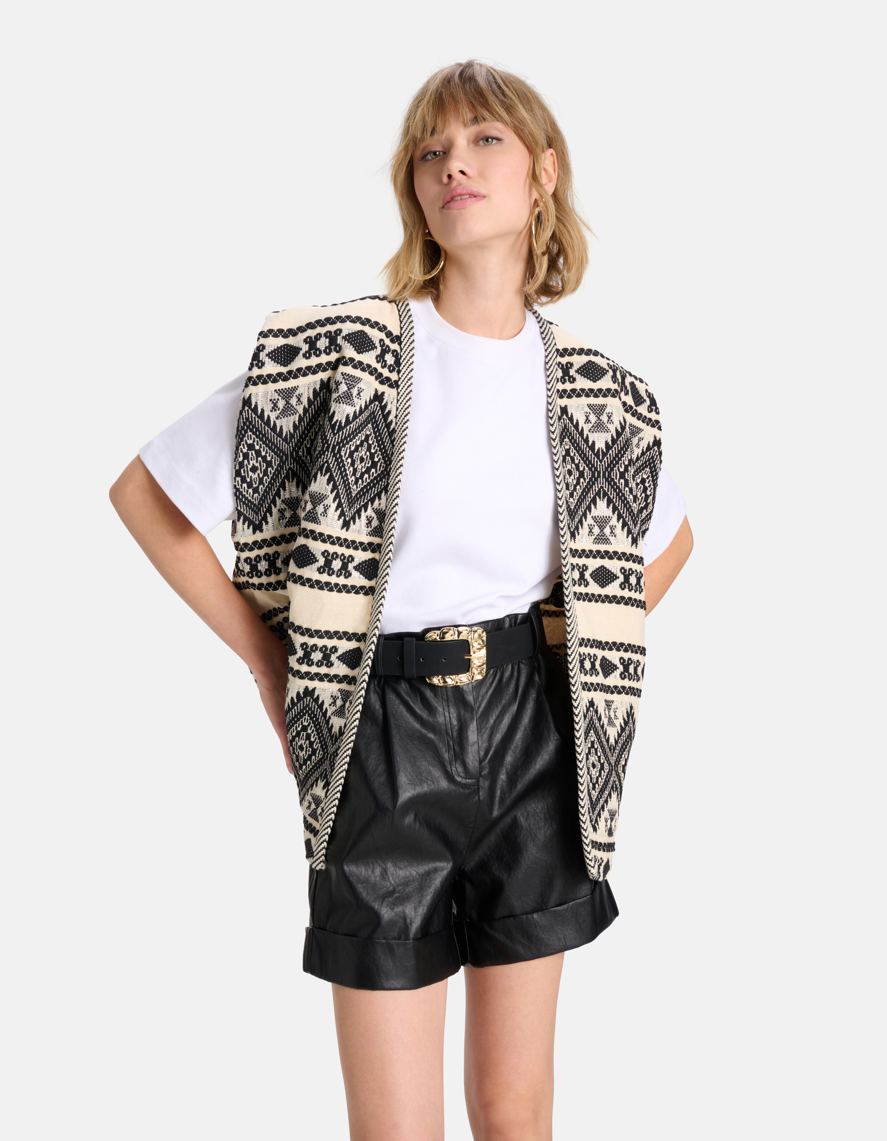 Aztec Print Gilet Zwart/Wit SHOEBY WOMEN