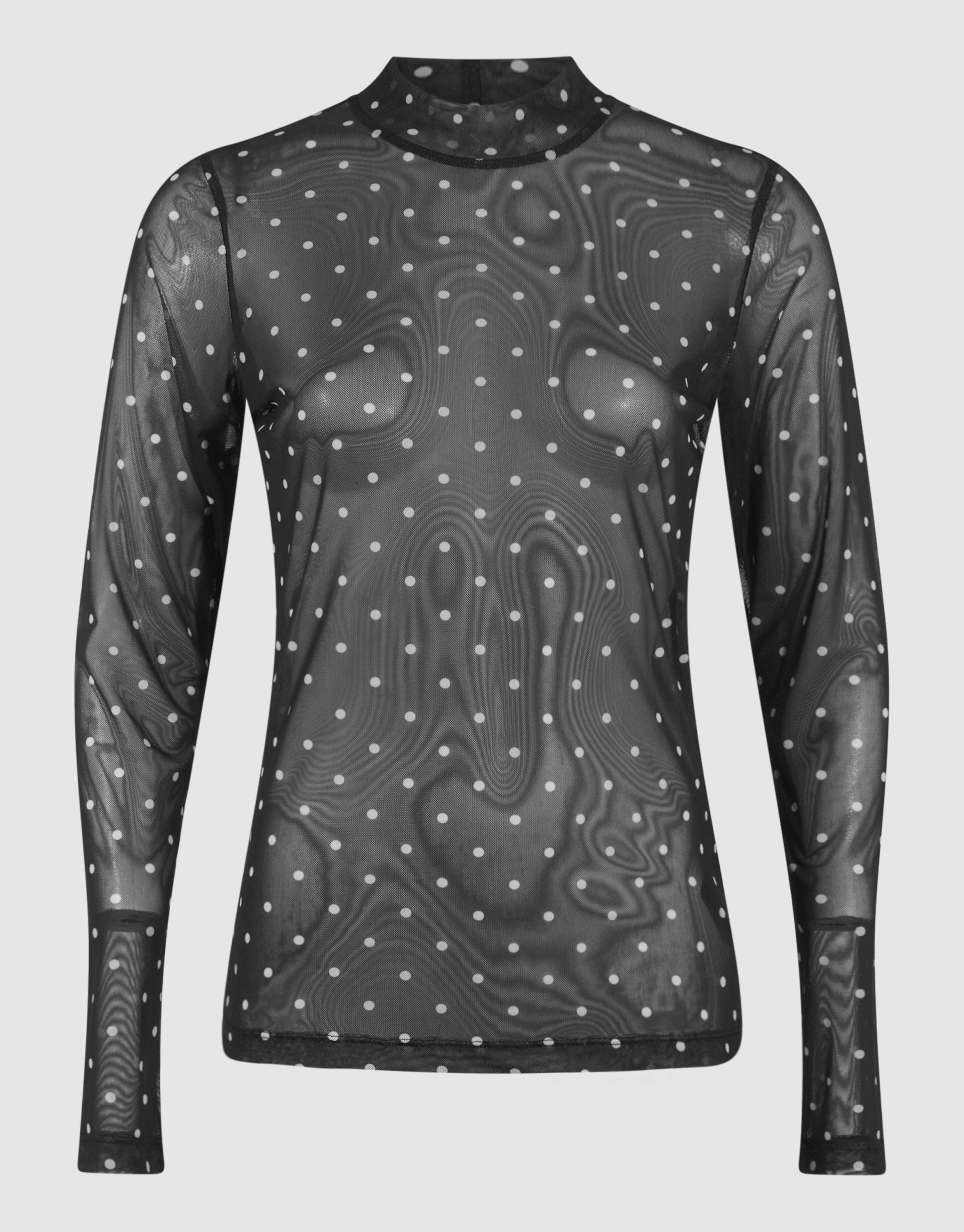 Mesh Polkadot Longsleeve Top Zwart SHOEBY WOMEN