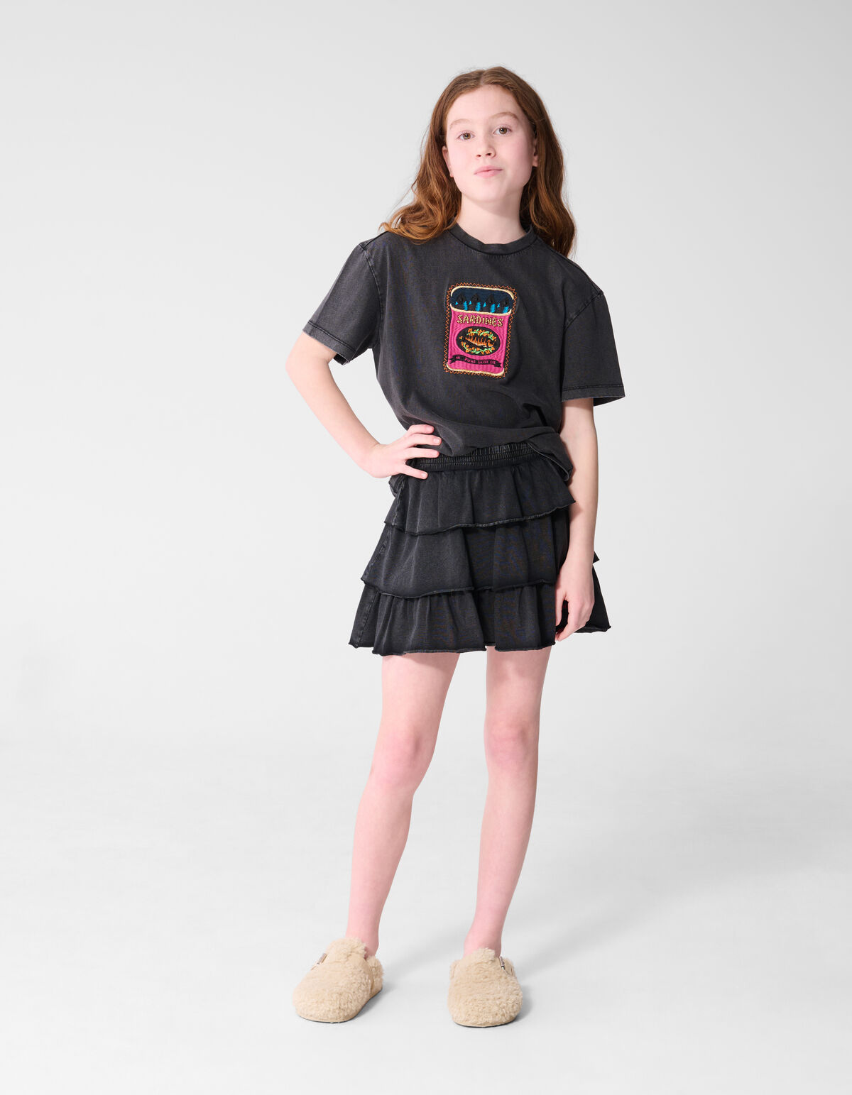 Washed Ruffle Mini Rok Donkergrijs SHOEBY GIRLS