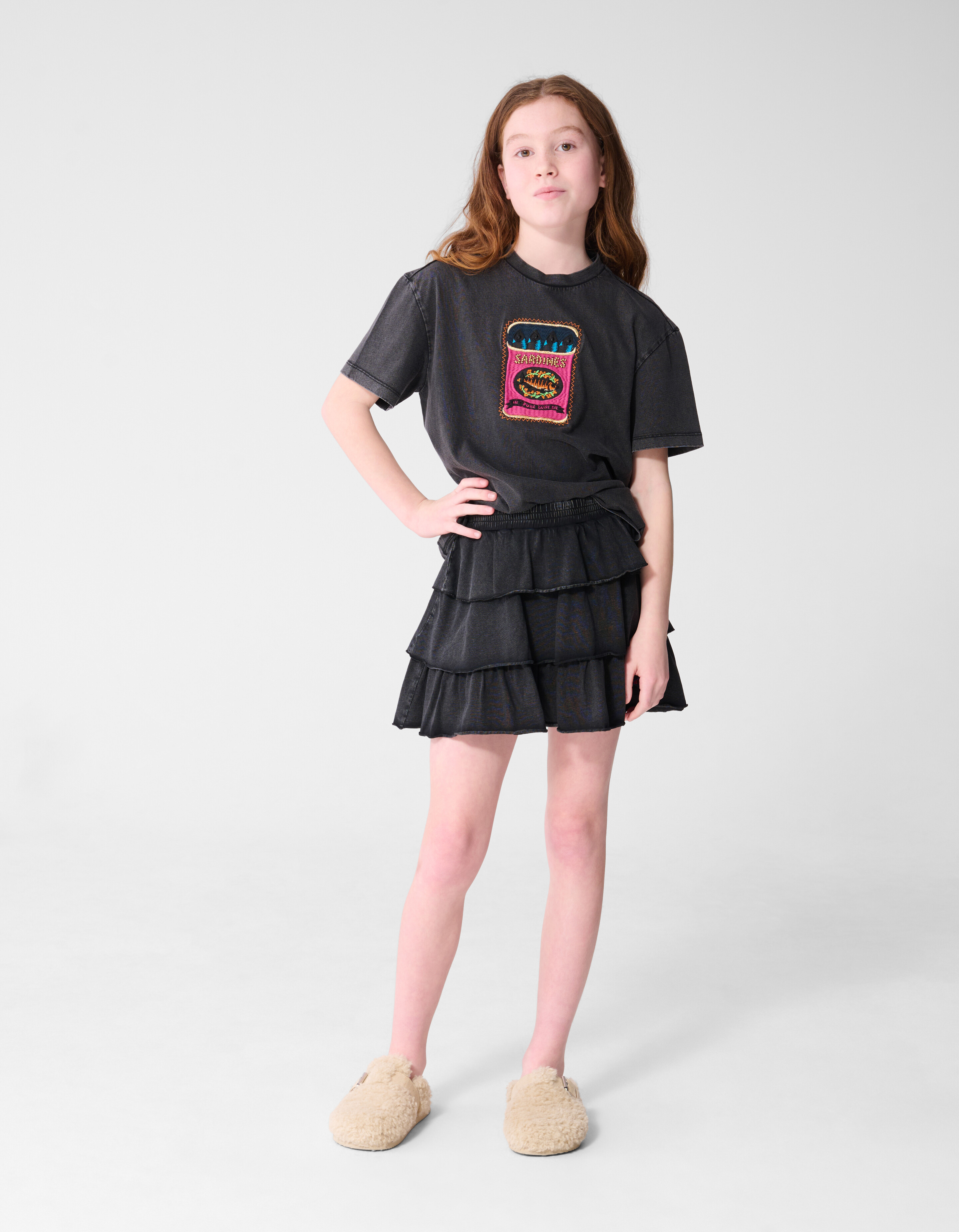 Washed Ruffle Mini Rok Donkergrijs SHOEBY GIRLS