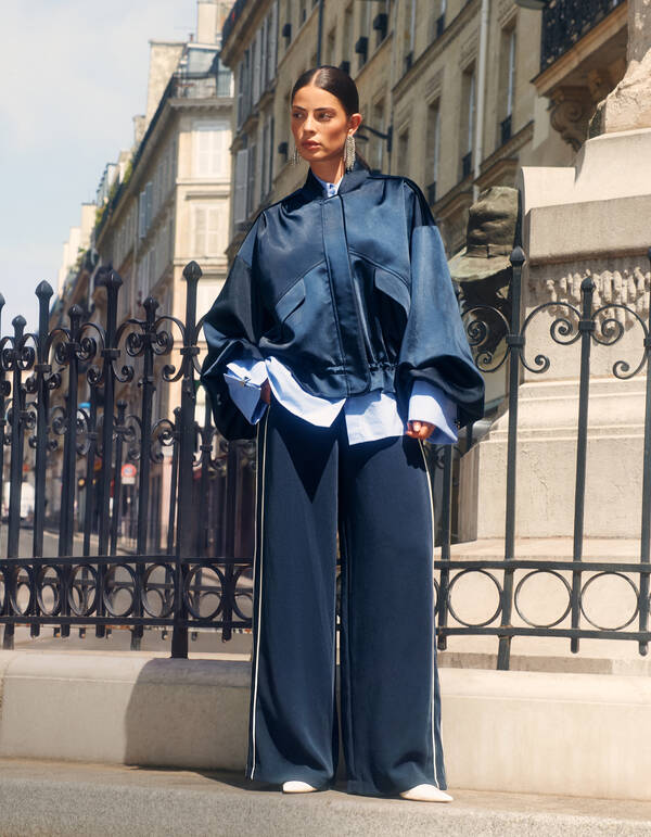 Sporty Piping Wide Leg Fit Broek Donkerblauw SHOEBY WOMEN