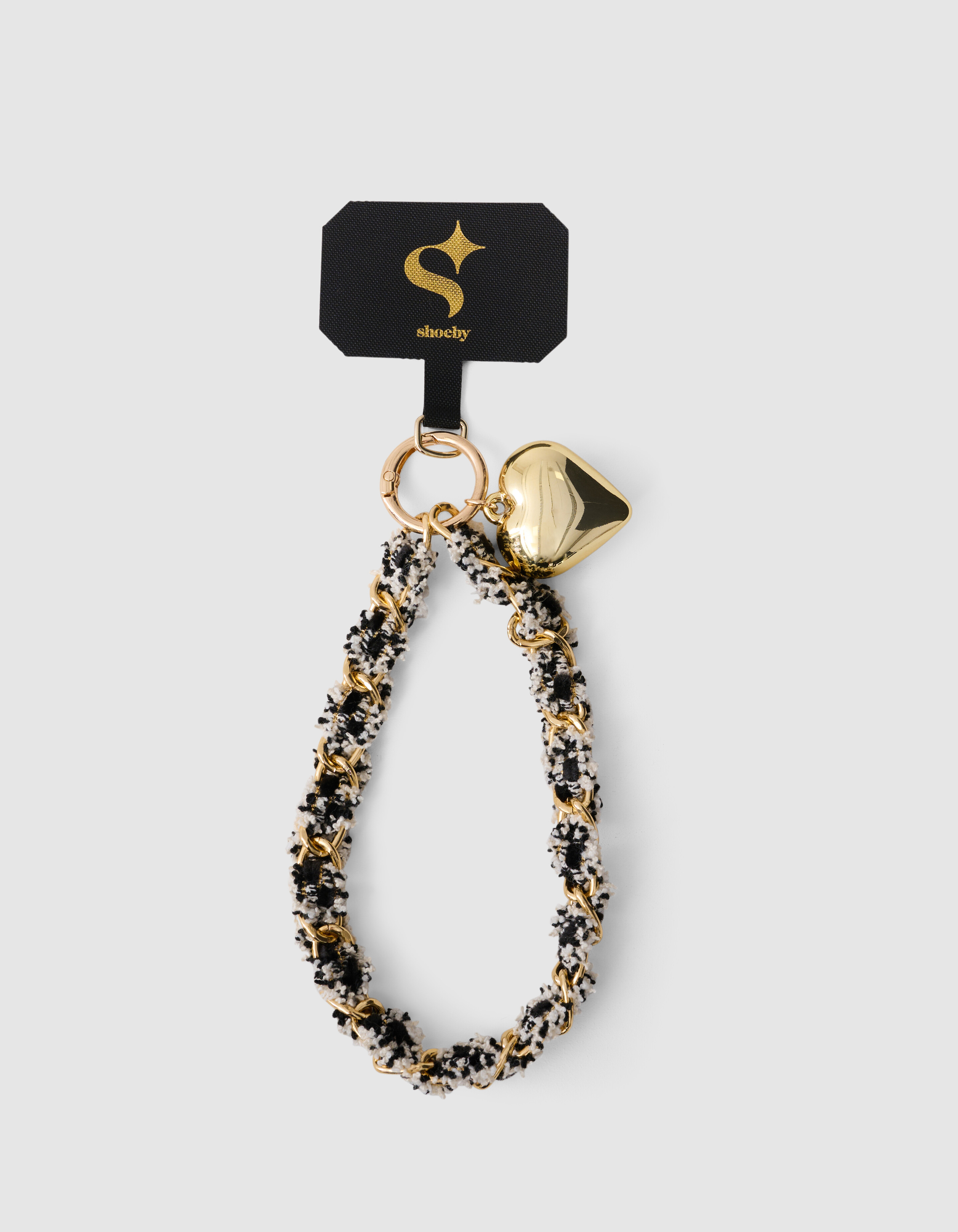 Tweed Chain Telefoonkoord Zwart/Wit SHOEBY ACCESSOIRES