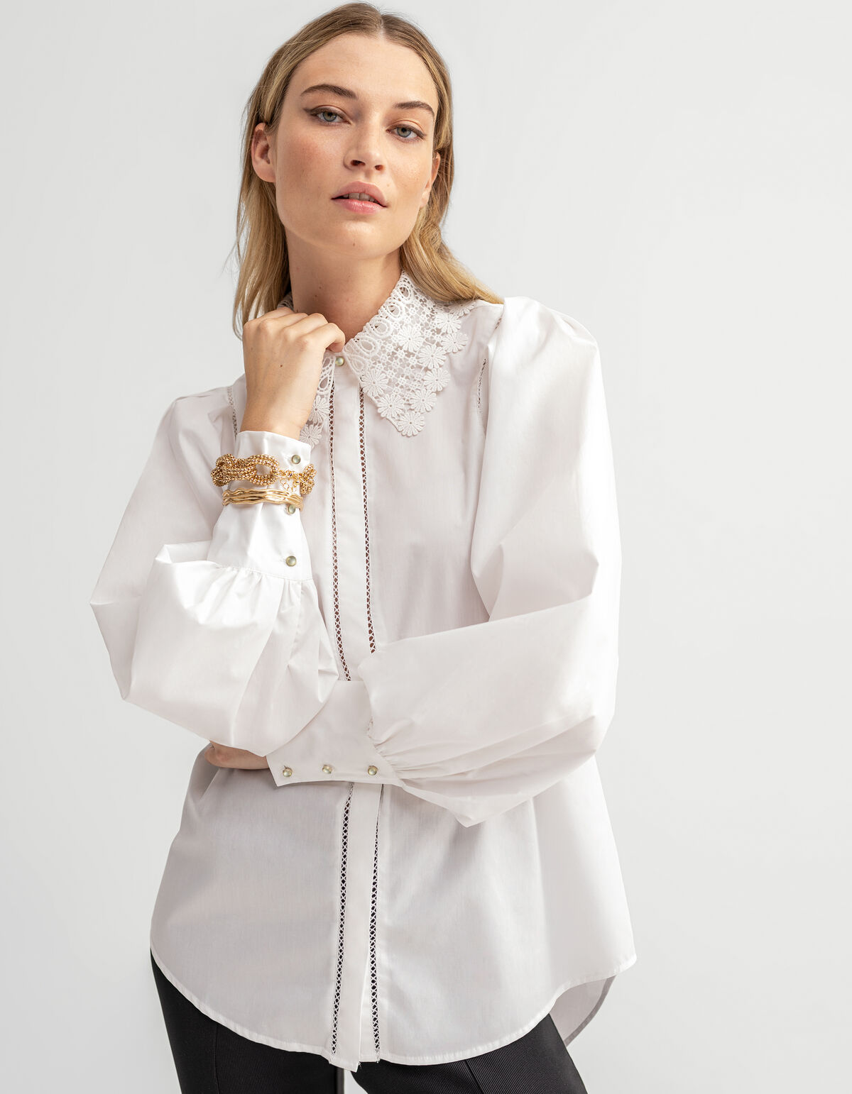 Kanten Poplin Blouse Gebroken Wit By Fred SHOEBY WOMEN