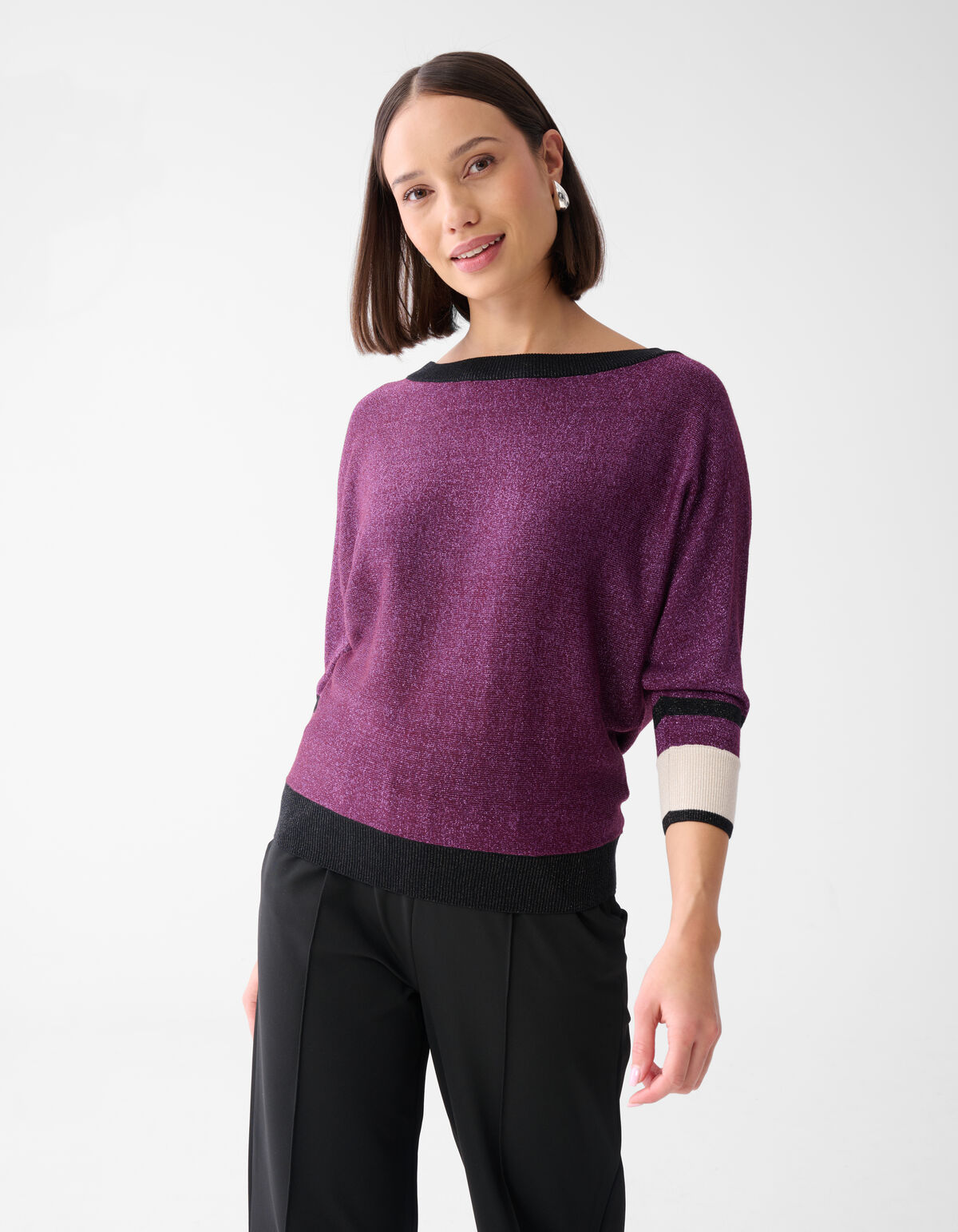 Colorblock Glitter Batwing Trui Paars SHOEBY WOMEN