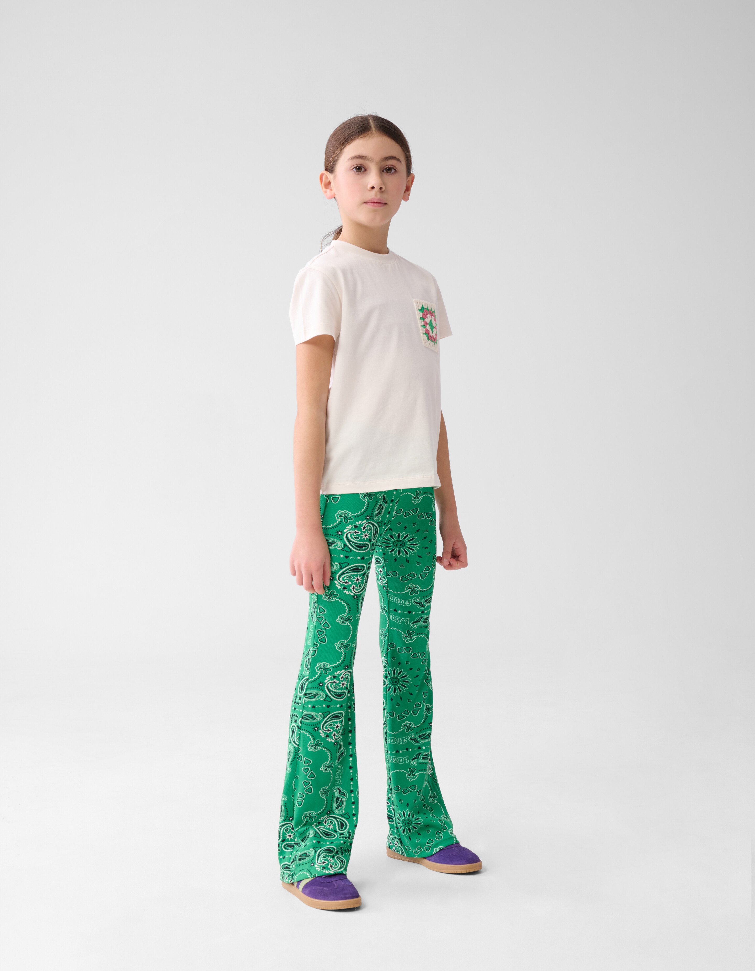 Printed Rib Flared Legging Groen SHOEBY GIRLS